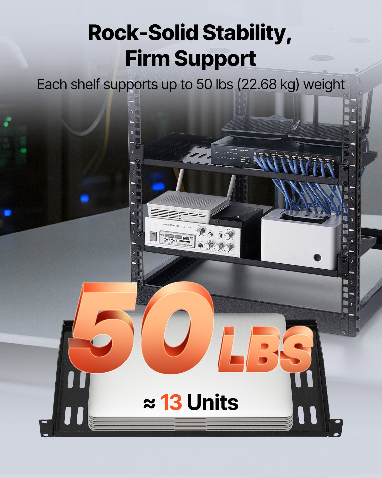 Serverinės spintos lentyna VEVOR SPT-U300-1A(4), 1U, 4 vnt.