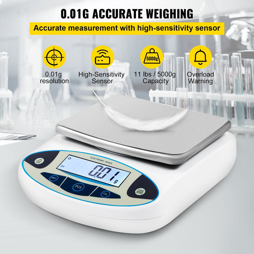 Analitinės svarstyklės VEVOR HZ-B50002, 5000 g / 0,01 g tikslumas