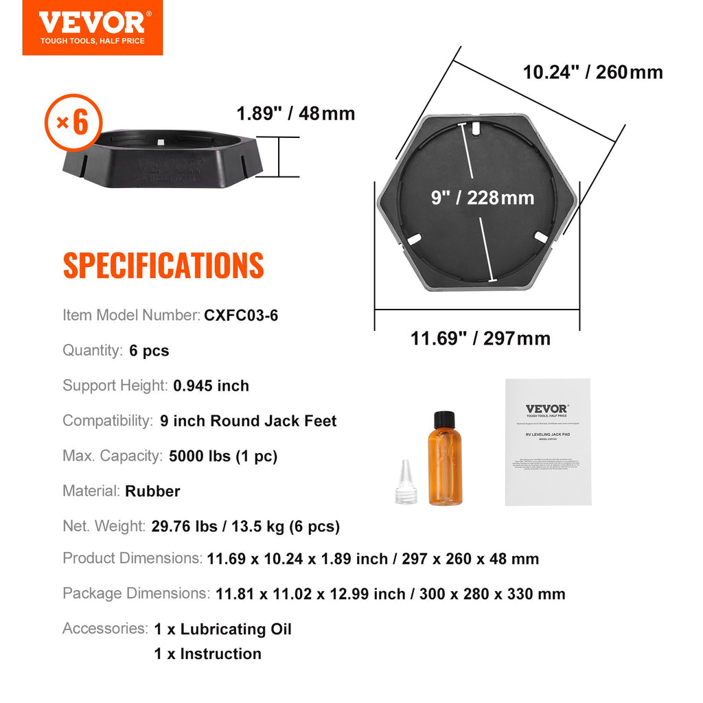 Kemperio stabilizavimo padai VEVOR CXFC03-6, 6 vnt. komplektas