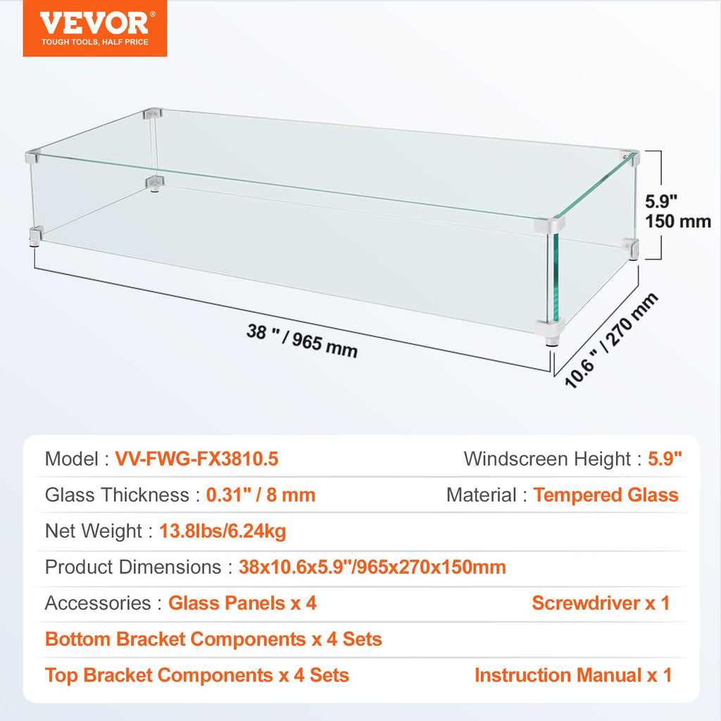 Lauko židinio apsauga nuo vėjo VEVOR VV-FWG-FX3810.5, 96,5 cm