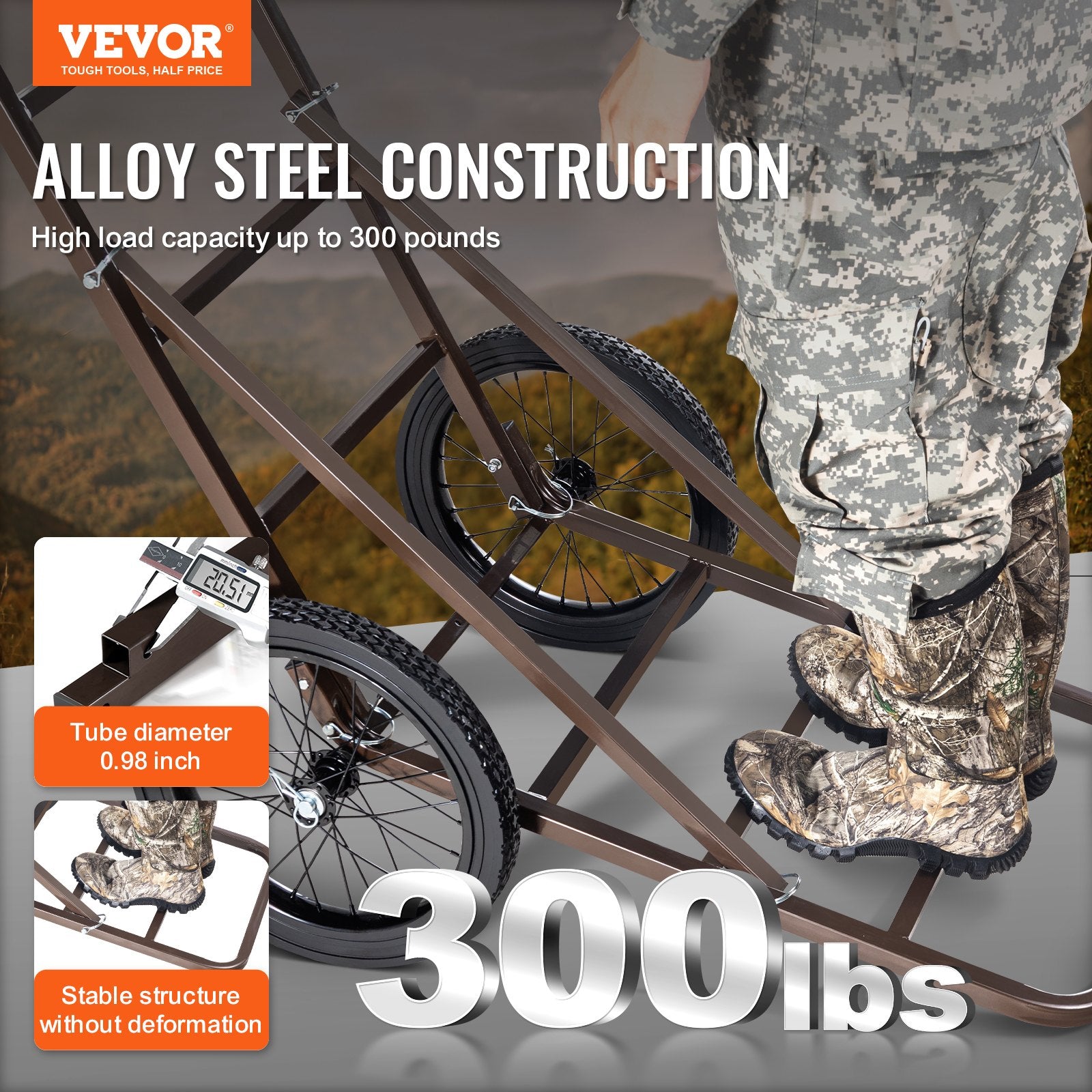 Vežimėlis sumedžiotam laimikiui VEVOR YL1501, 136 kg keliamoji galia