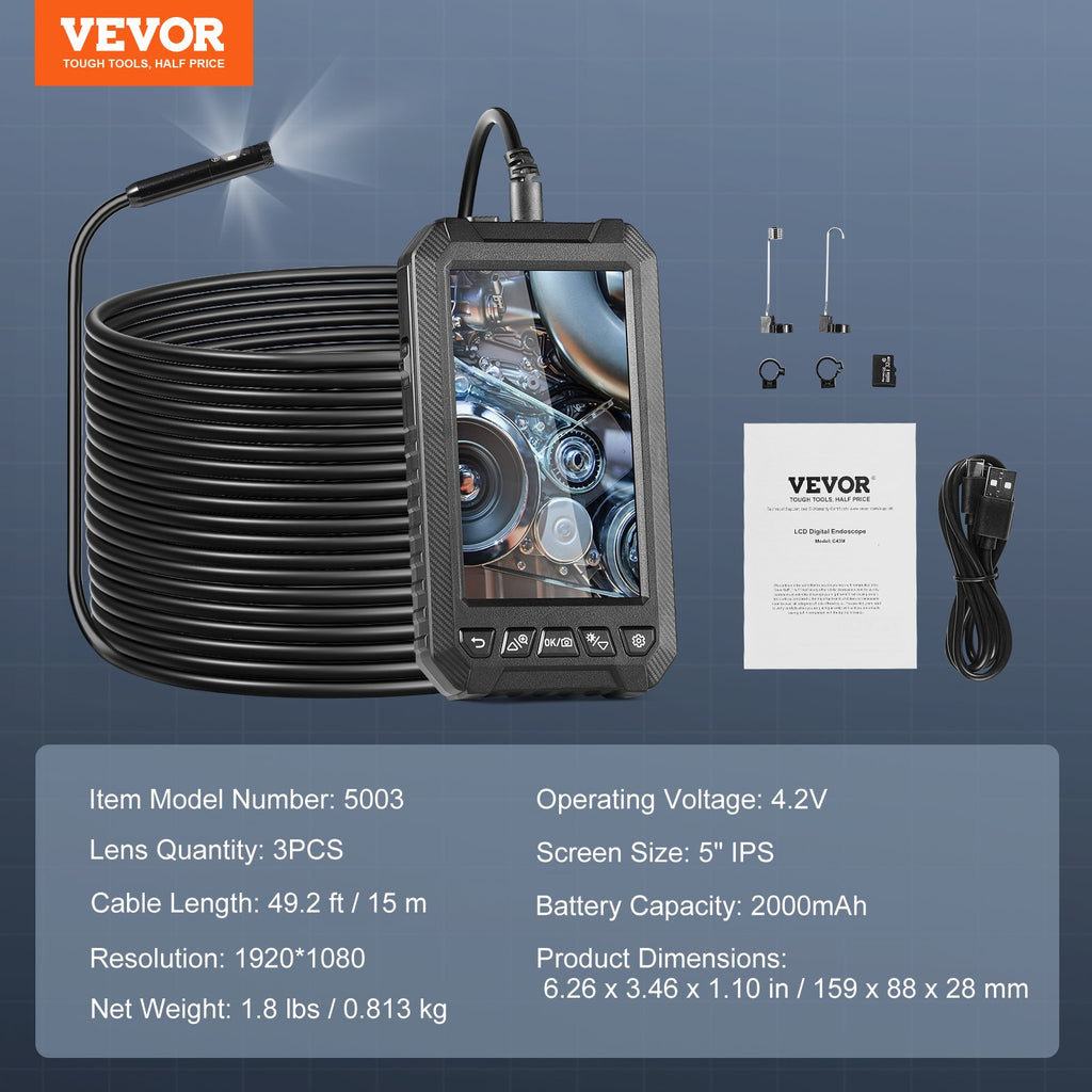 Endoskopinė kamera VEVOR 5003, 15 m laidas