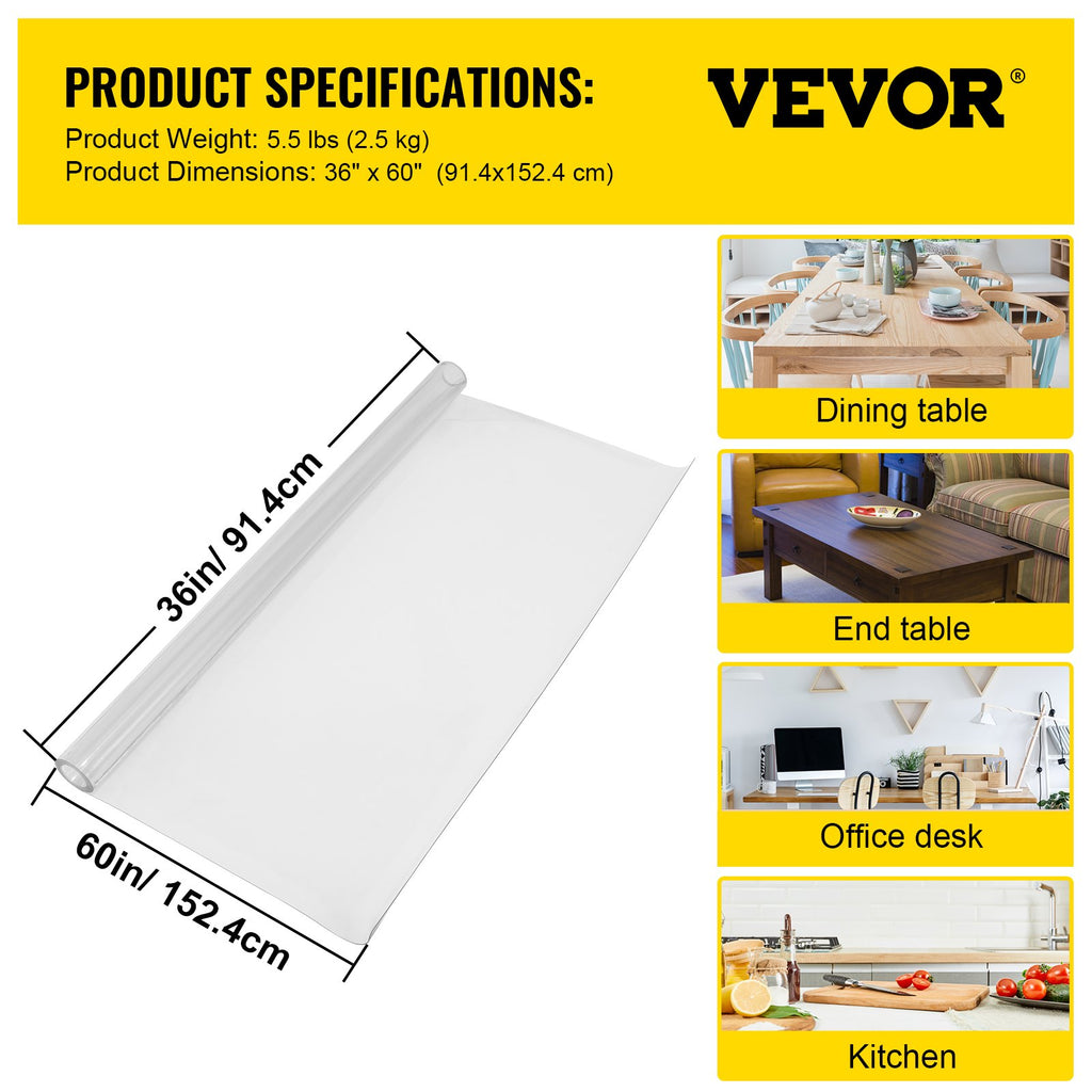Skaidri stalo apsauga VEVOR SL15-FT90153, 91,4 x 152,4 cm, 1,5 mm storio