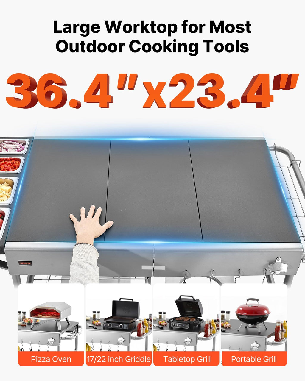 Lauko kepsninės vežimėlis VEVOR WER-V3, 925 x 595 mm stalviršis