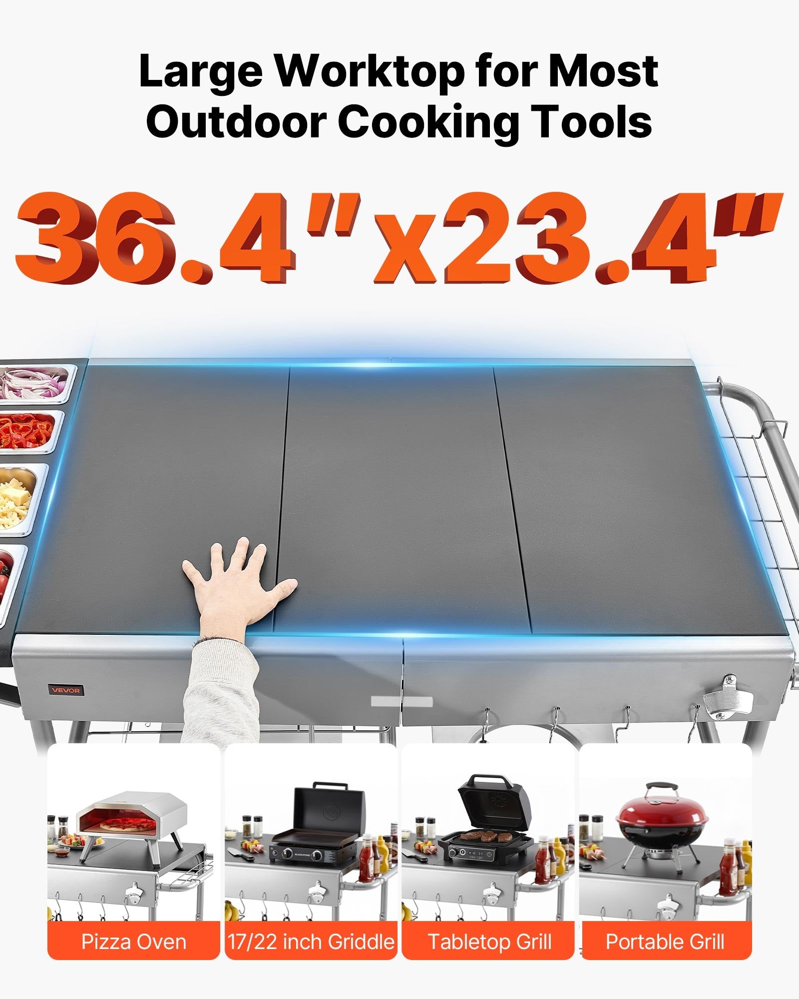 Lauko kepsninės vežimėlis VEVOR WER-V3, 925 x 595 mm stalviršis