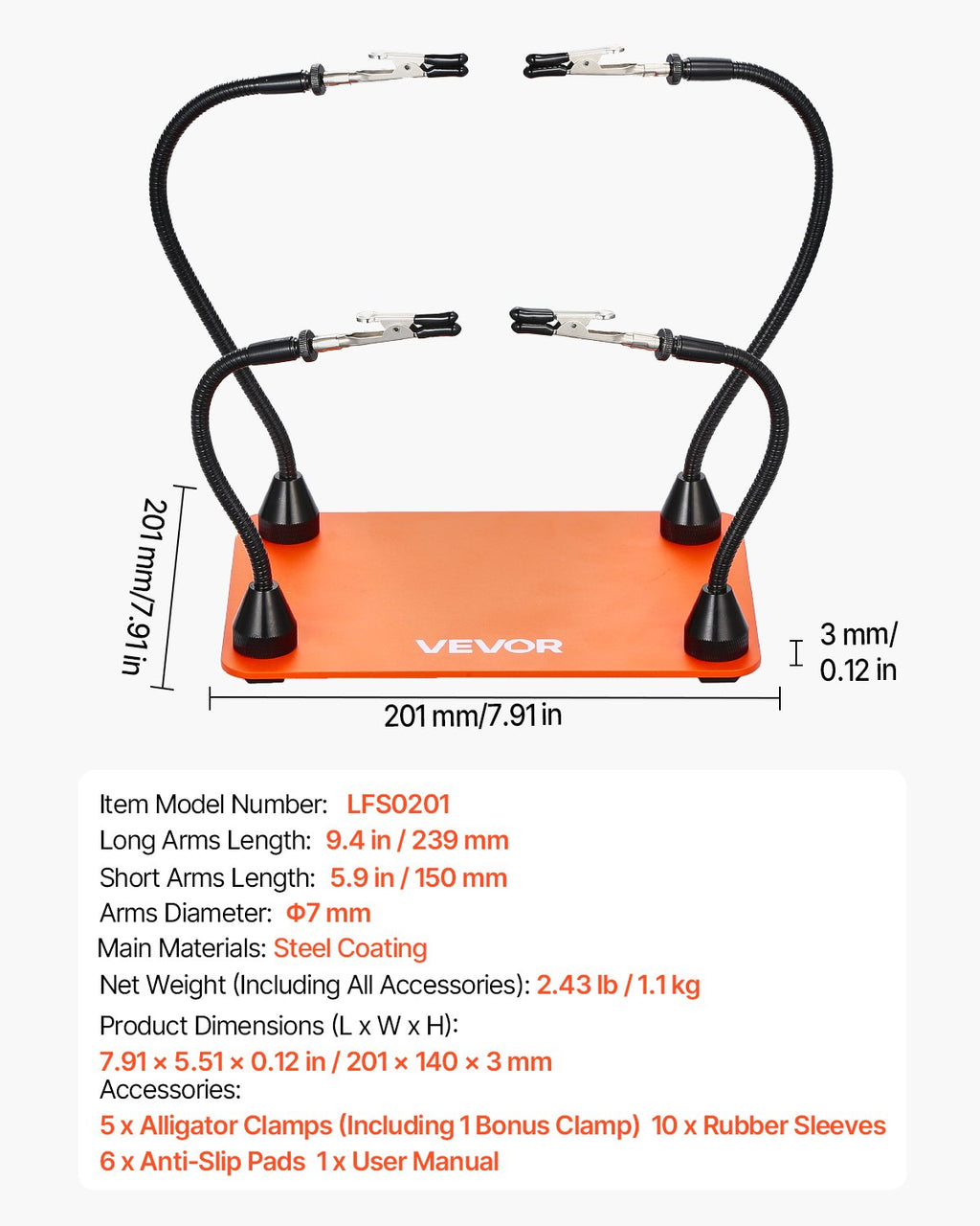 Magnetinis litavimo laikiklis VEVOR LFS0201, 4 lanksčios alkūnės