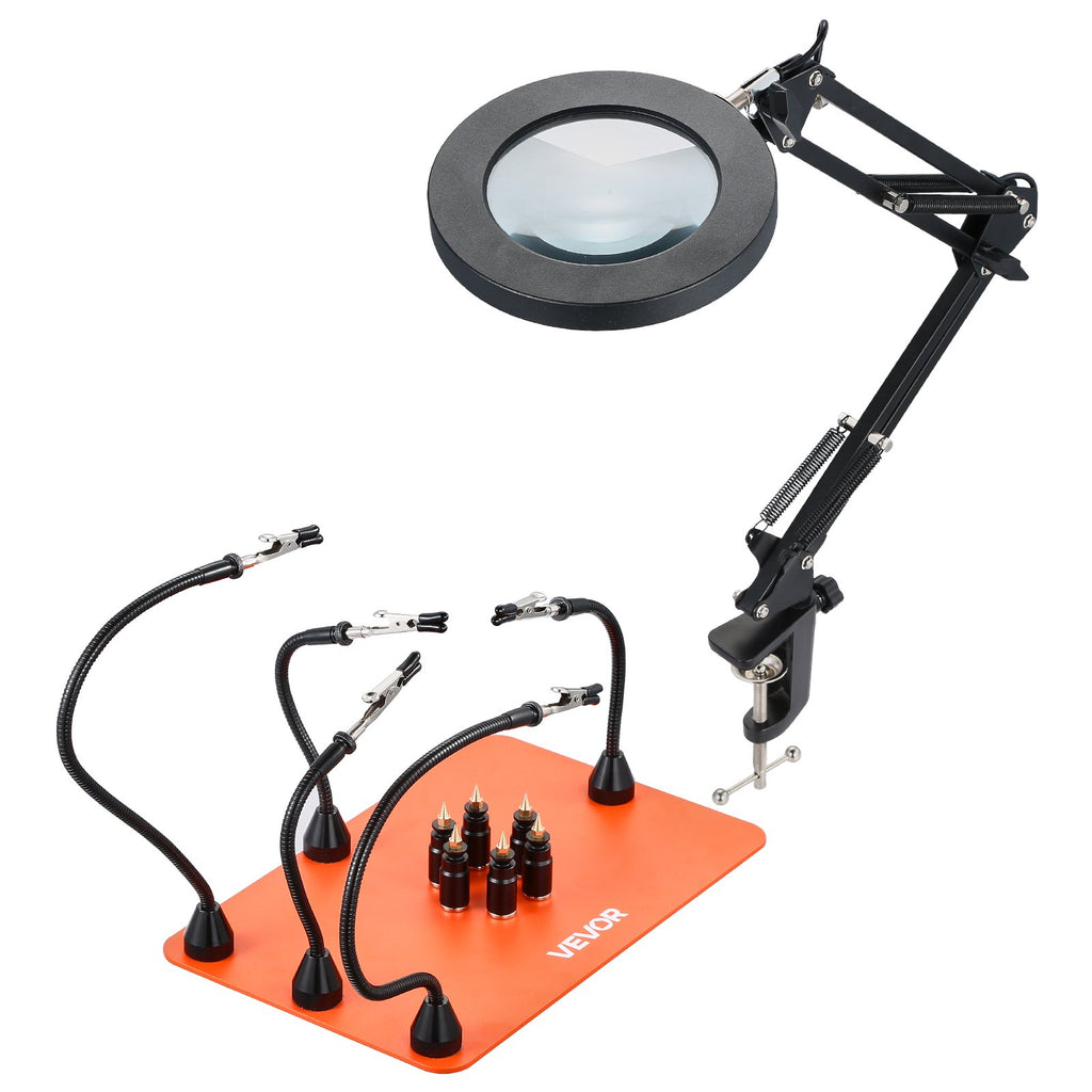 Magnetinis litavimo stovas VEVOR LFS0207, 3X LED padidinimo lempa