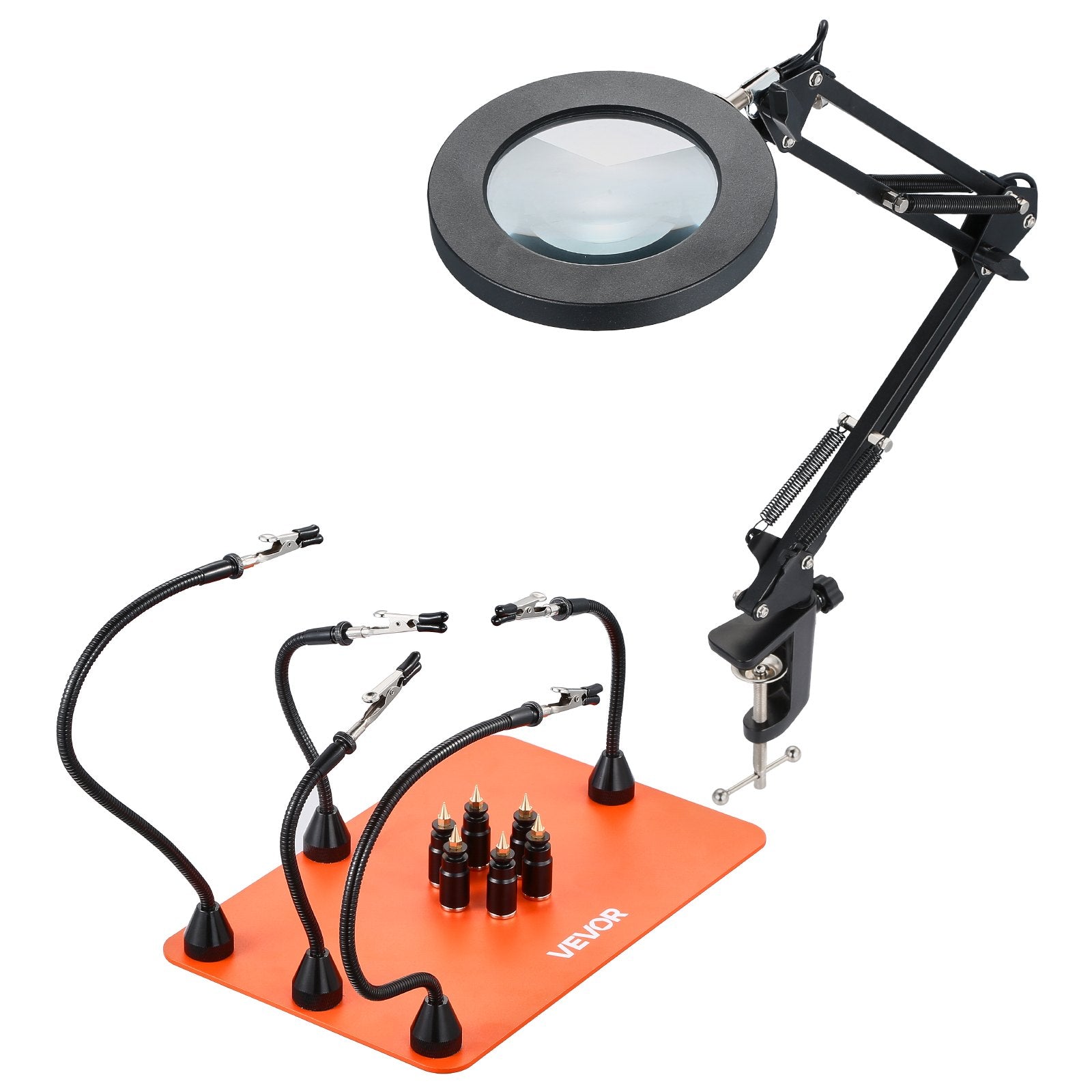 Magnetinis litavimo stovas VEVOR LFS0207, 3X LED padidinimo lempa