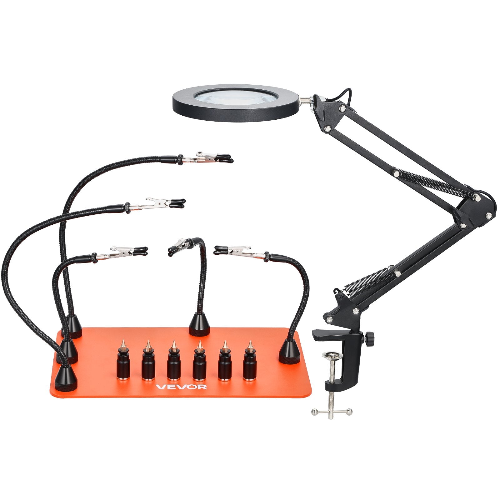 Magnetinis litavimo stovas VEVOR LFS0207, 3X LED padidinimo lempa