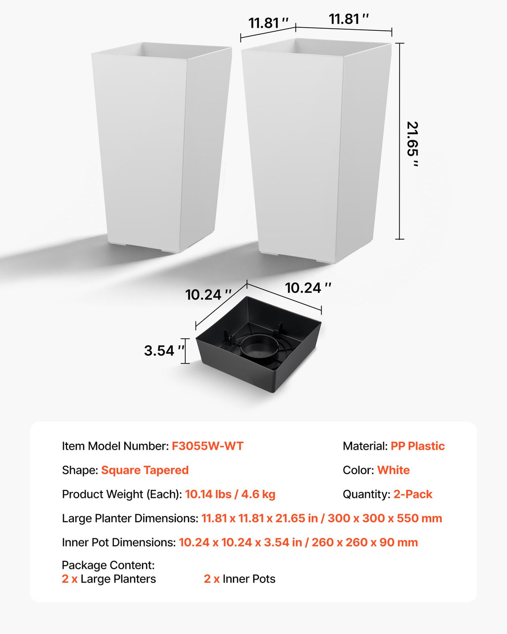 Aukšti vazonai VEVOR F3055W-WT, 550 mm, 2 vnt.