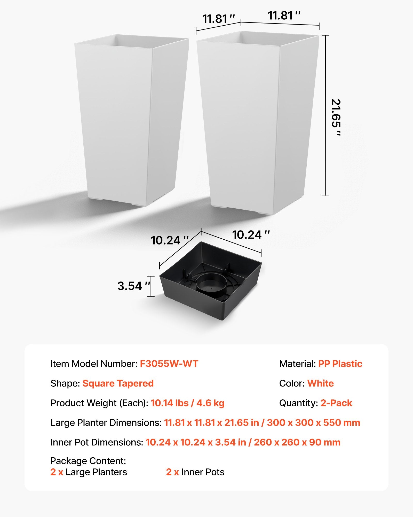Aukšti vazonai VEVOR F3055W-WT, 550 mm, 2 vnt.
