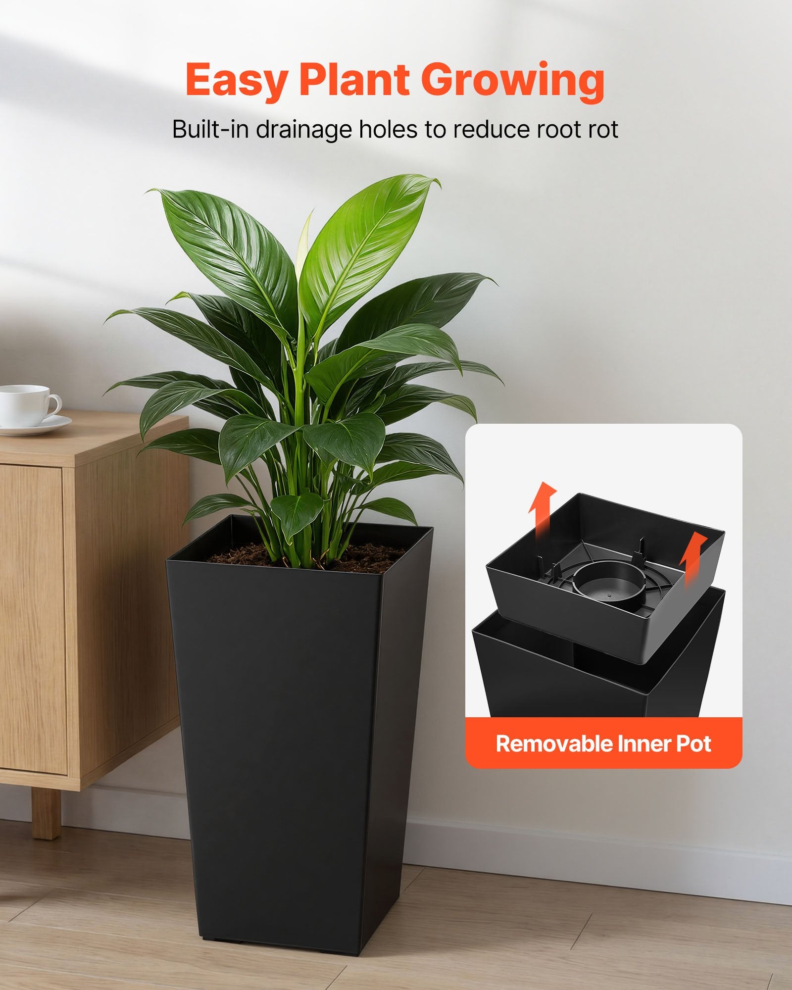 Aukšti lauko vazonai VEVOR F3055W-BK, 2 vnt. komplektas, 550 mm aukščio