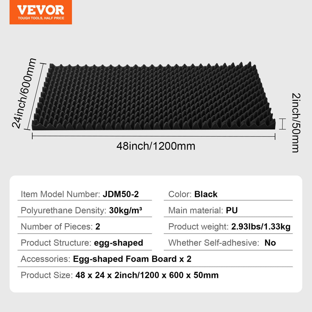 Akustinės putplasčio plokštės VEVOR JDM50-2, 2 vnt. (1200 x 600 x 50 mm)