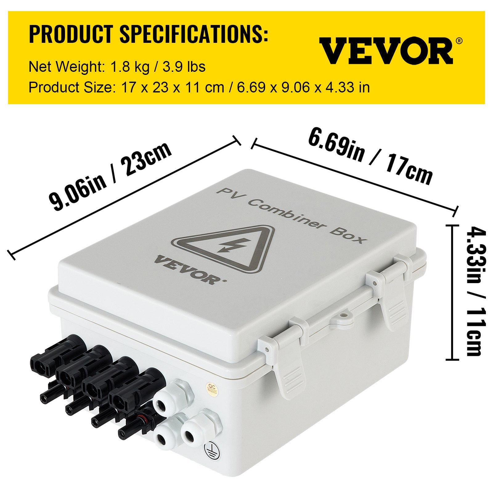 Saulės elektrinės sujungimo dėžutė VEVOR SP-HL-P202010-15A, 4 kanalų