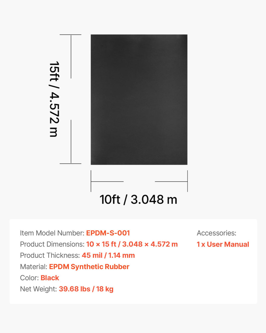 EPDM stogo danga VEVOR EPDM-S-001, 3,05 x 4,57 m