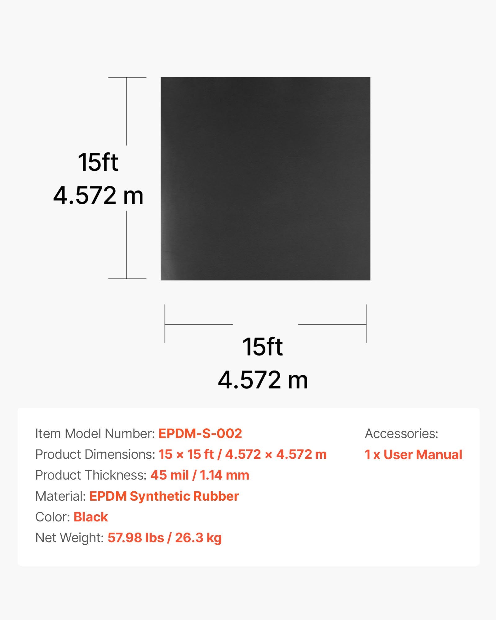 EPDM stogo danga VEVOR EPDM-S-002, 4,57 x 4,57 m