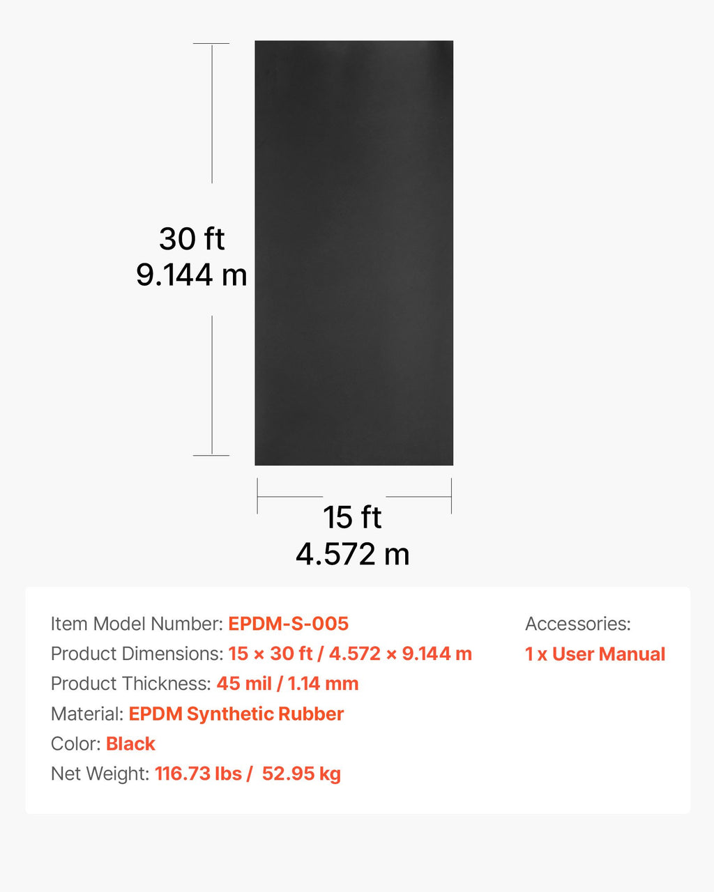 EPDM stogo danga VEVOR EPDM-S-005, 4,57 x 9,14 m