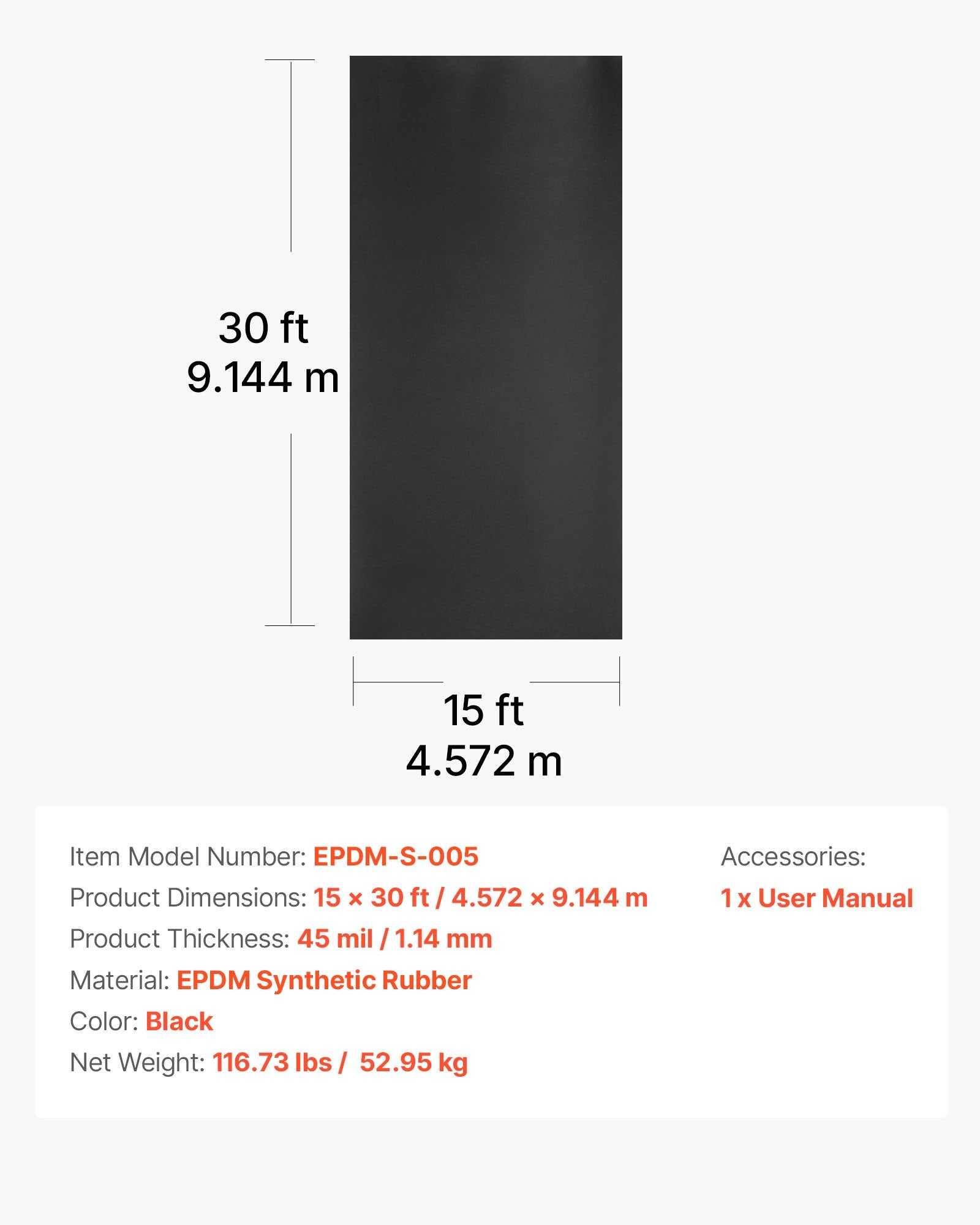 EPDM stogo danga VEVOR EPDM-S-005, 4,57 x 9,14 m