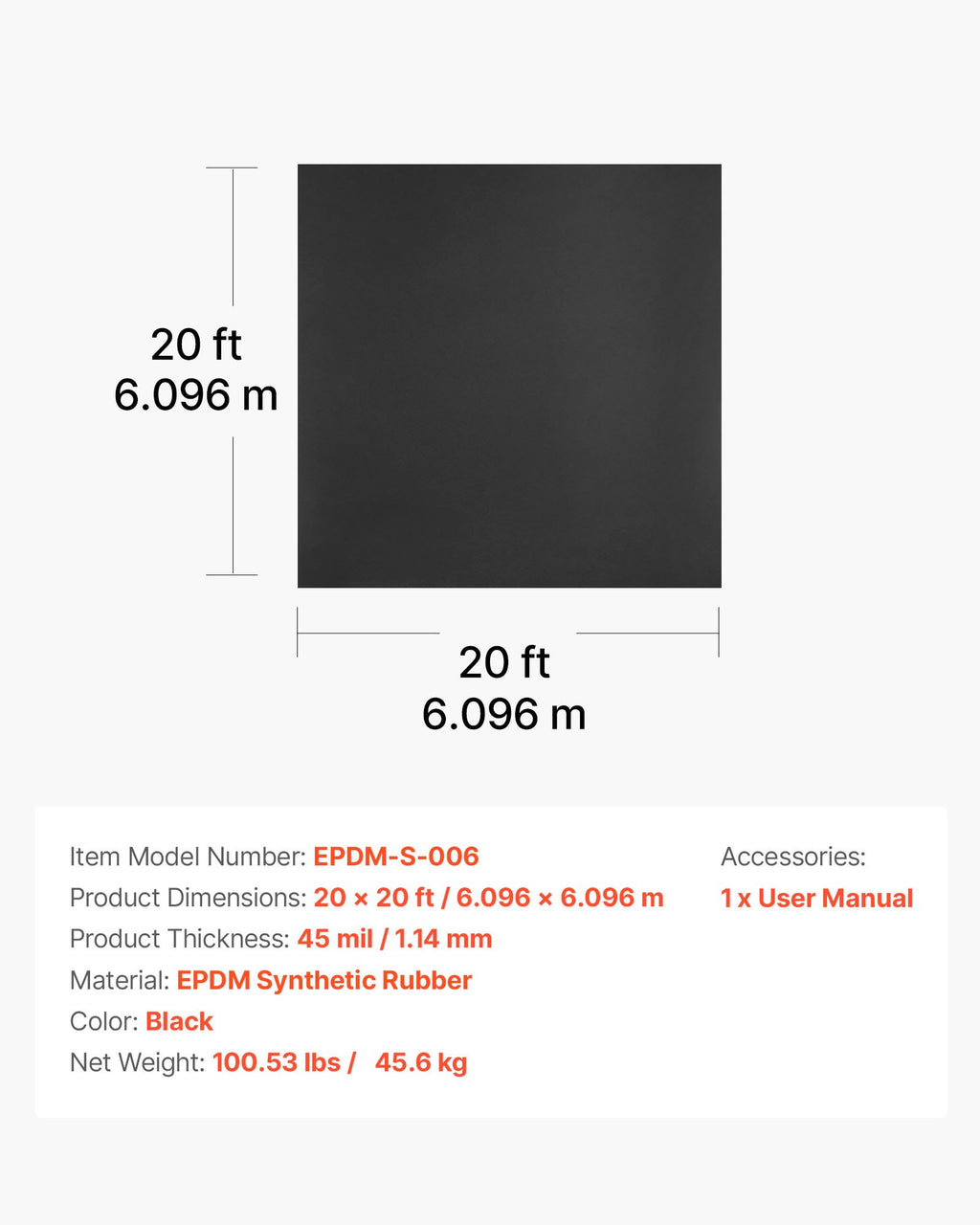 EPDM stogo danga VEVOR EPDM-S-006, 6,1 x 6,1 m