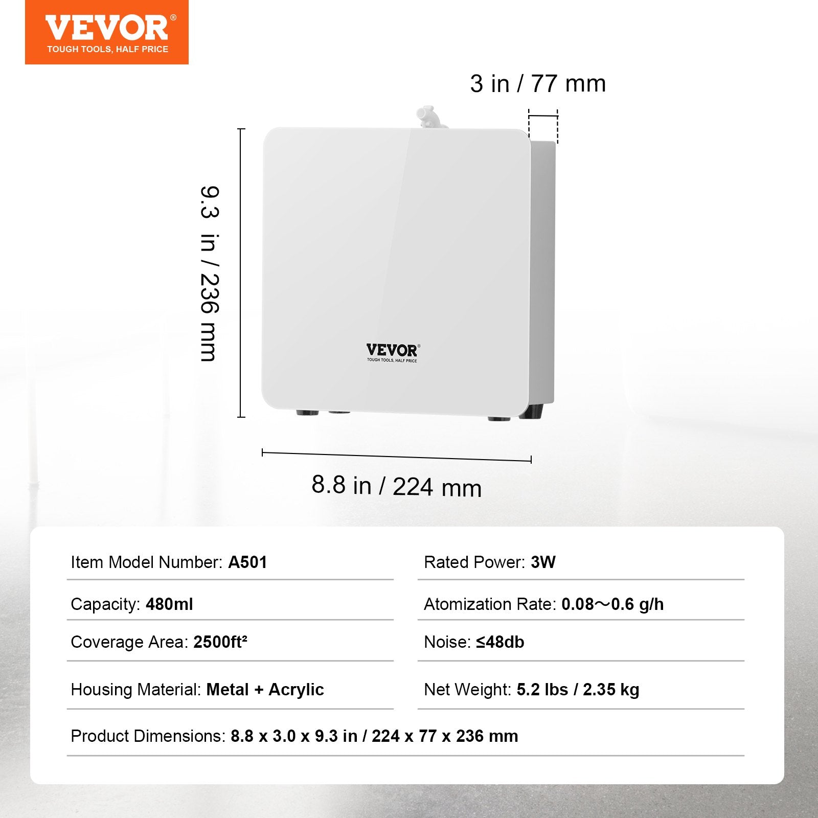 Kvapų difuzorius VEVOR A501, 480 ml
