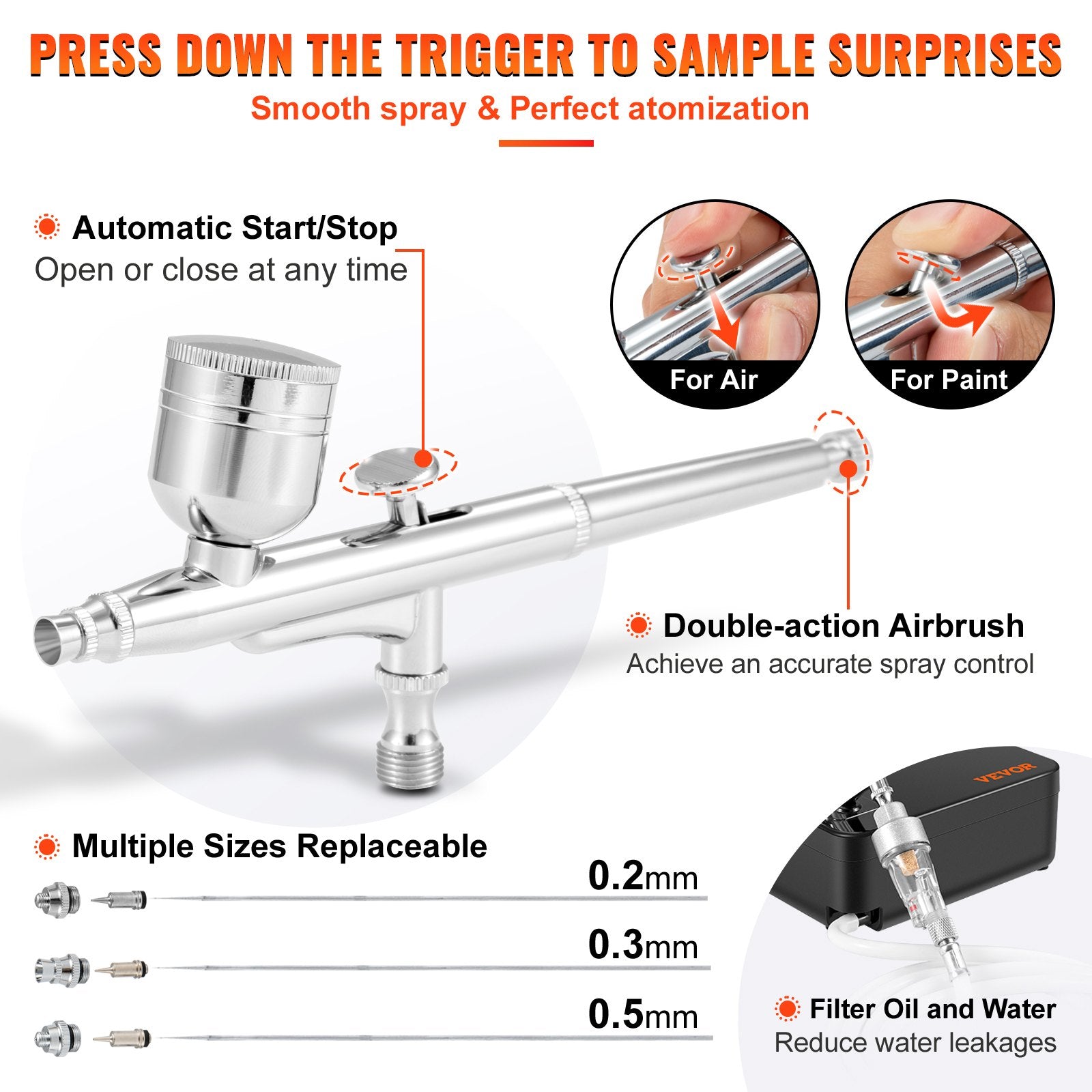 Aerografo rinkinys VEVOR Portable Airbrush Set, 30 psi