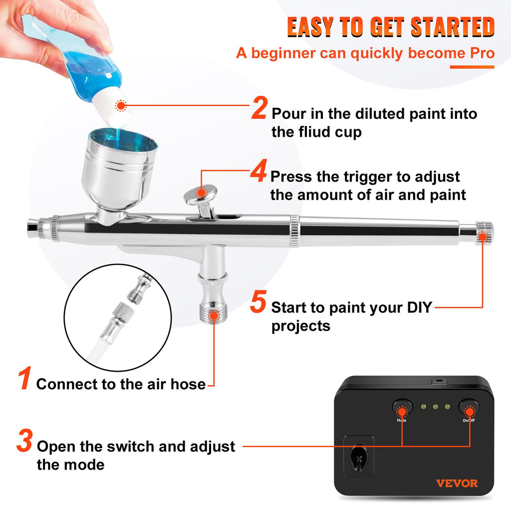 Aerografo rinkinys VEVOR Portable Airbrush Set, 30 psi