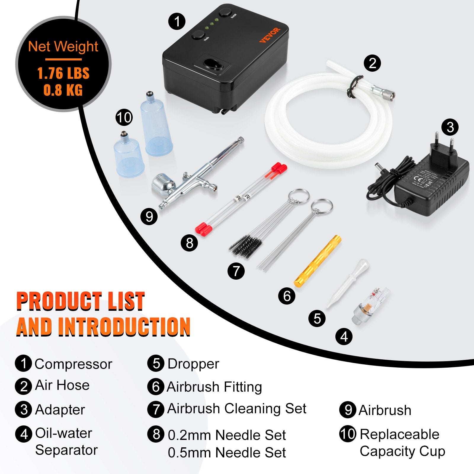 Aerografo rinkinys VEVOR Portable Airbrush Set, 30 psi