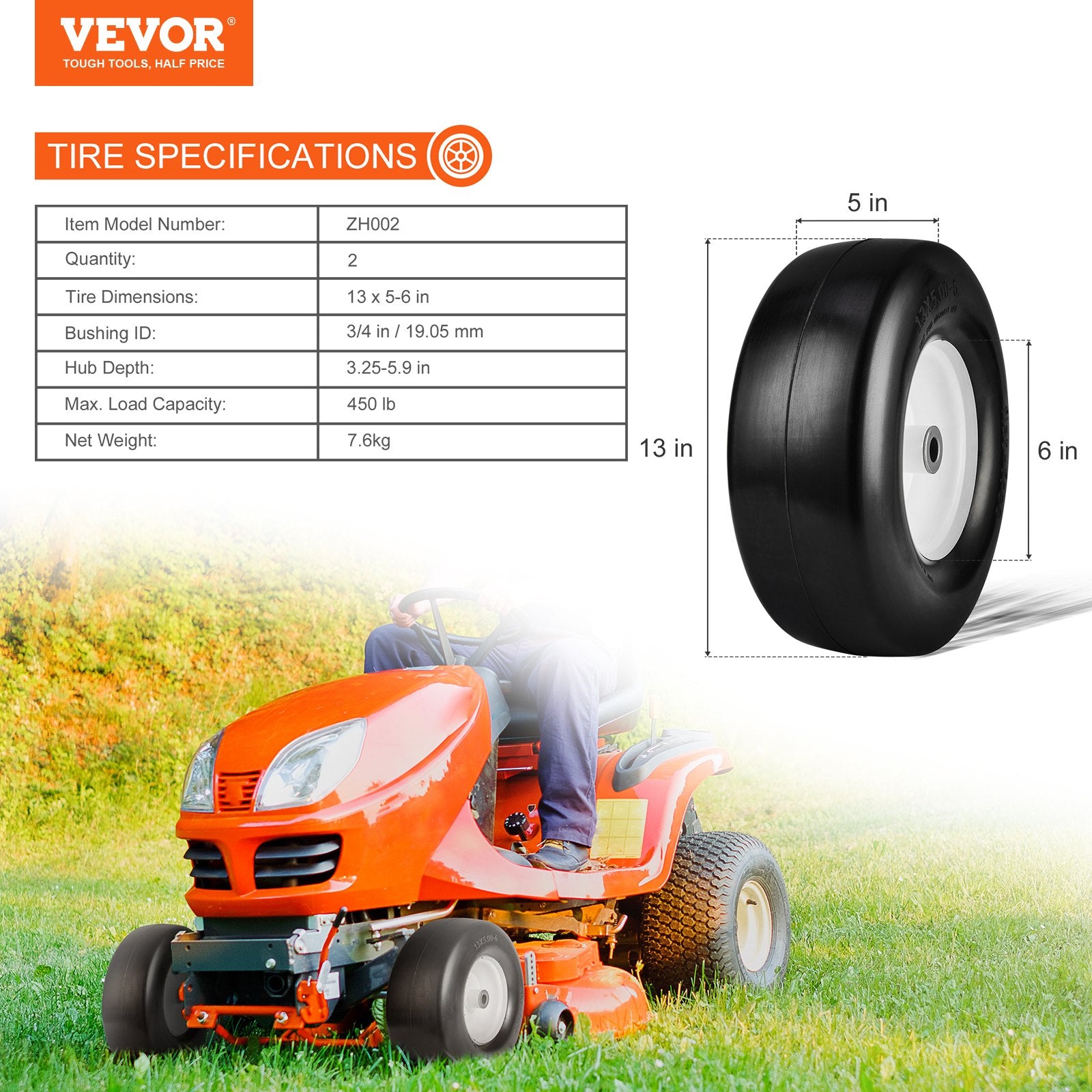 Vejapjovės padangos su ratlankiais VEVOR ZH002, 13x5-6 colių, 2 vnt.