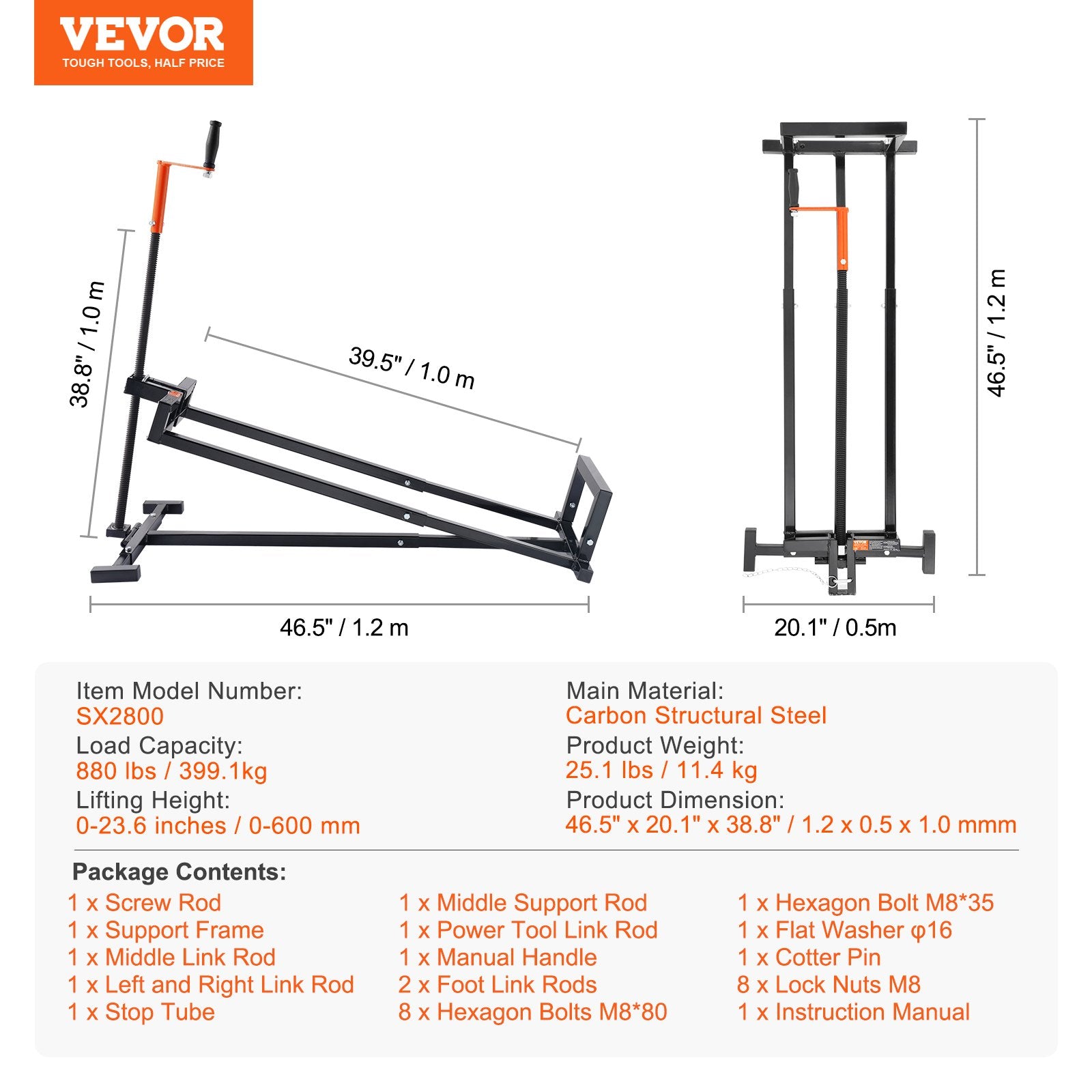 Vejos traktoriuko pakėlėjas VEVOR SX2800, 400 kg keliamoji galia