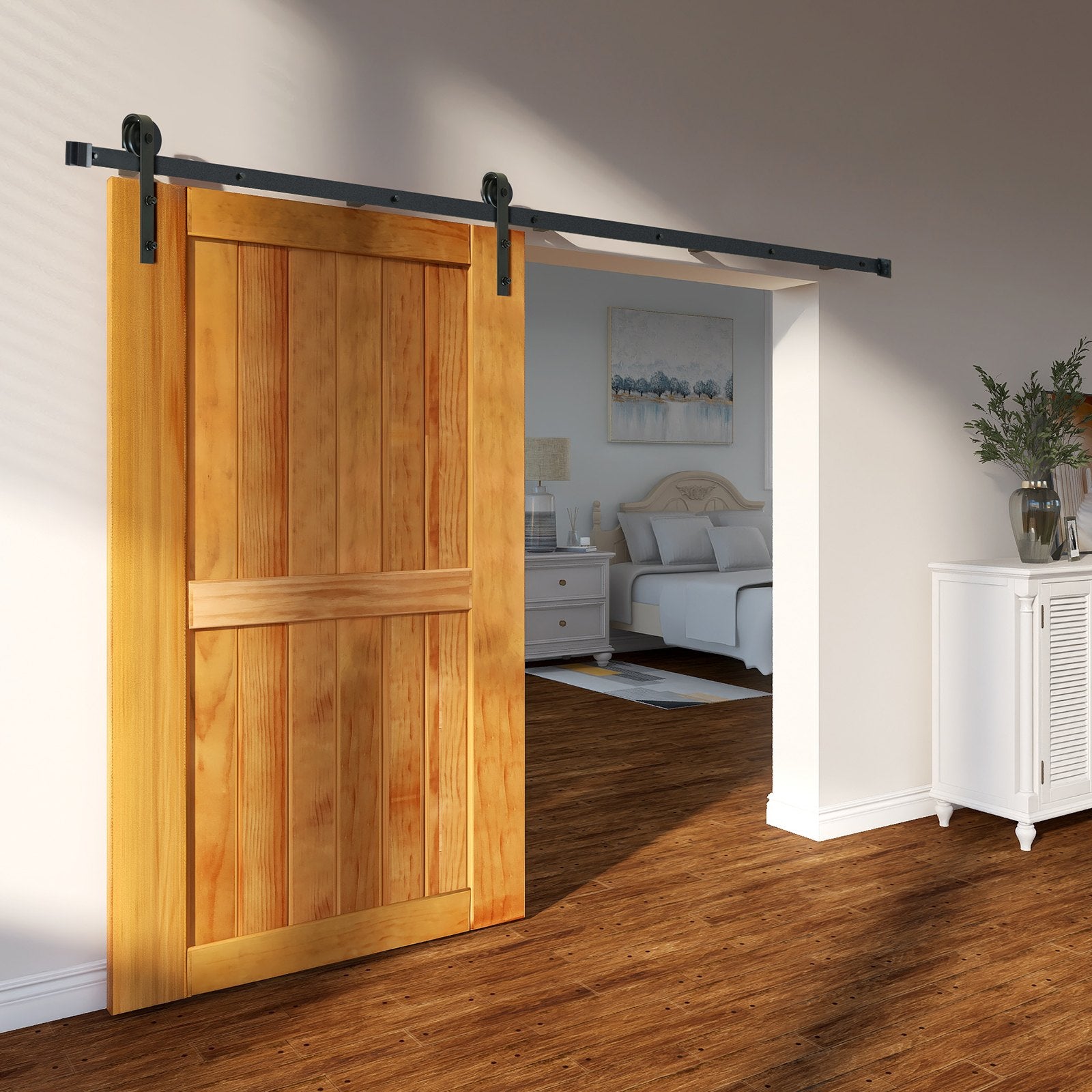 Stumdomų durų furnitūros komplektas VEVOR 004-2.44M, 244 cm ilgio