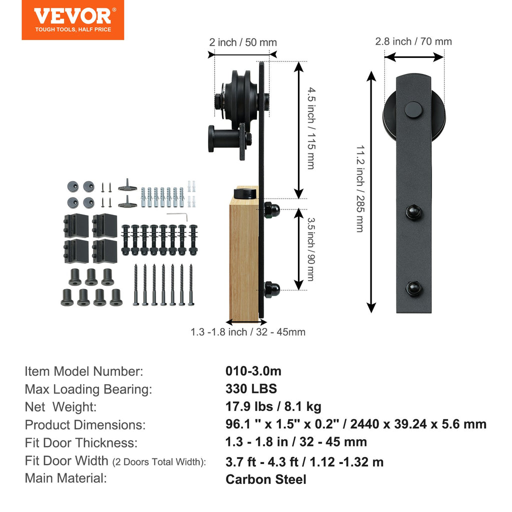 Stumdomų durų mechanizmas VEVOR 010-3.0m, 243,8 cm