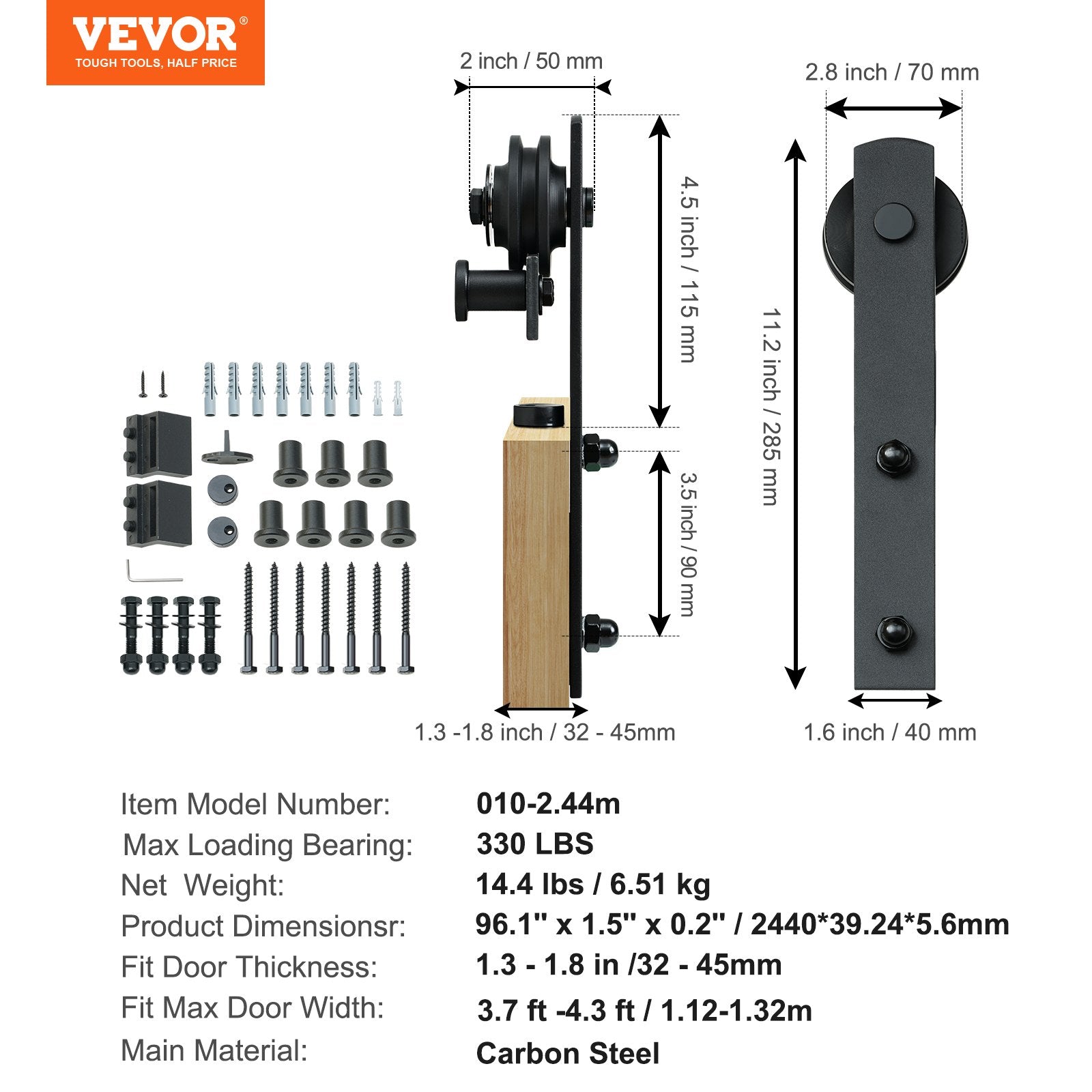 Stumdomų durų mechanizmas VEVOR 004-2.44m, 243,8 cm