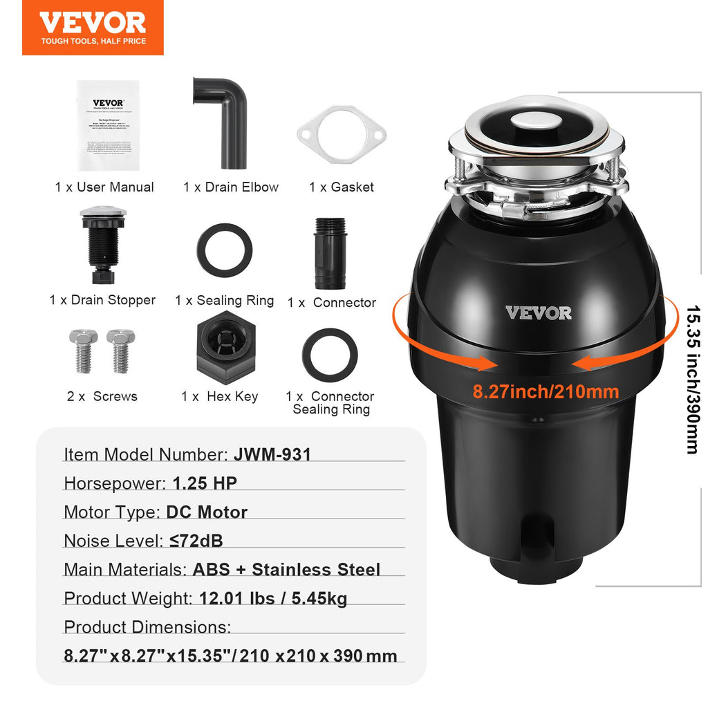 Maisto atliekų smulkintuvas VEVOR JWM-931, 1,25 AG