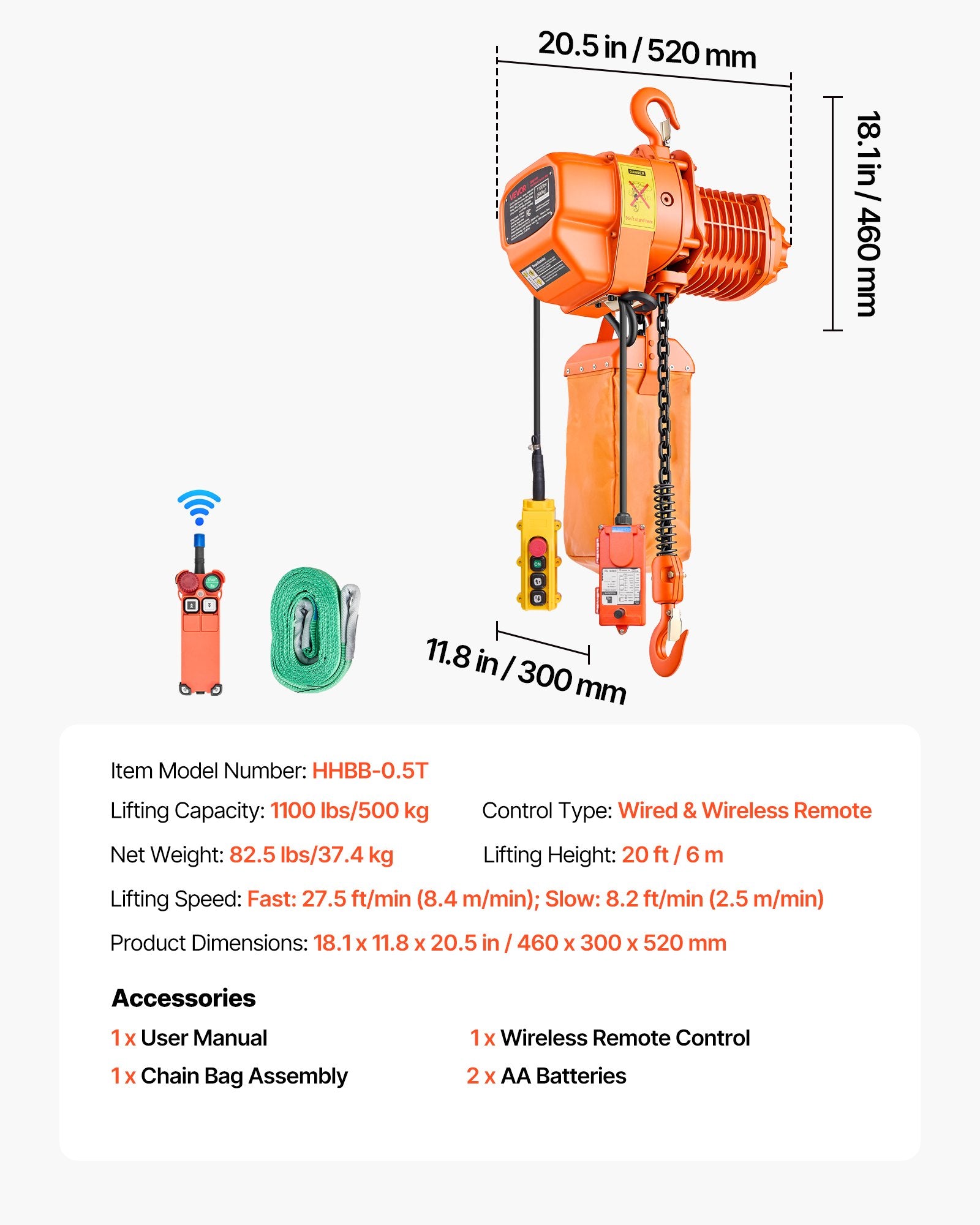 Elektrinė grandininė talpė VEVOR HHBB-0.5T, 500 kg