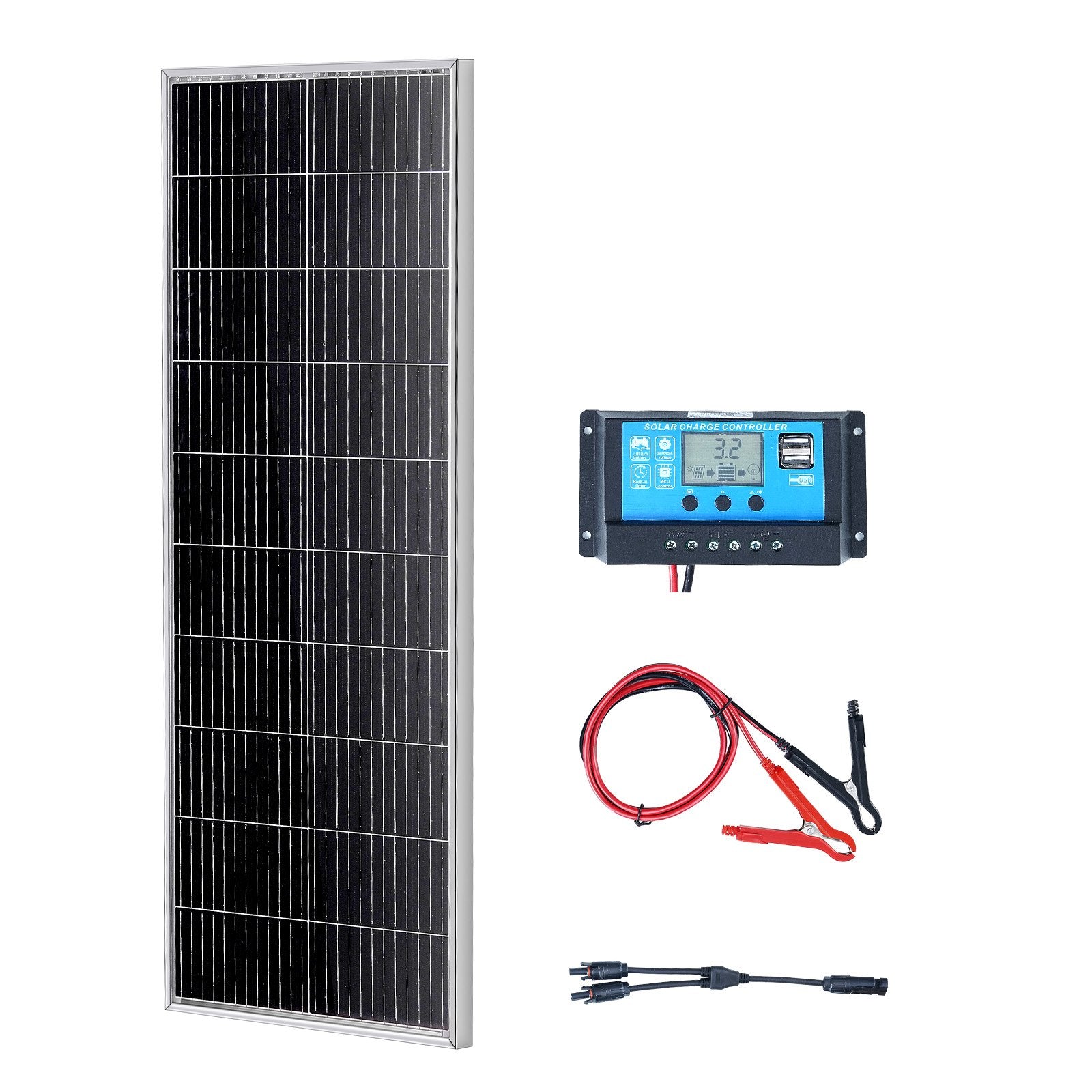 Monokristalinis saulės baterijų komplektas VEVOR S100, 100W
