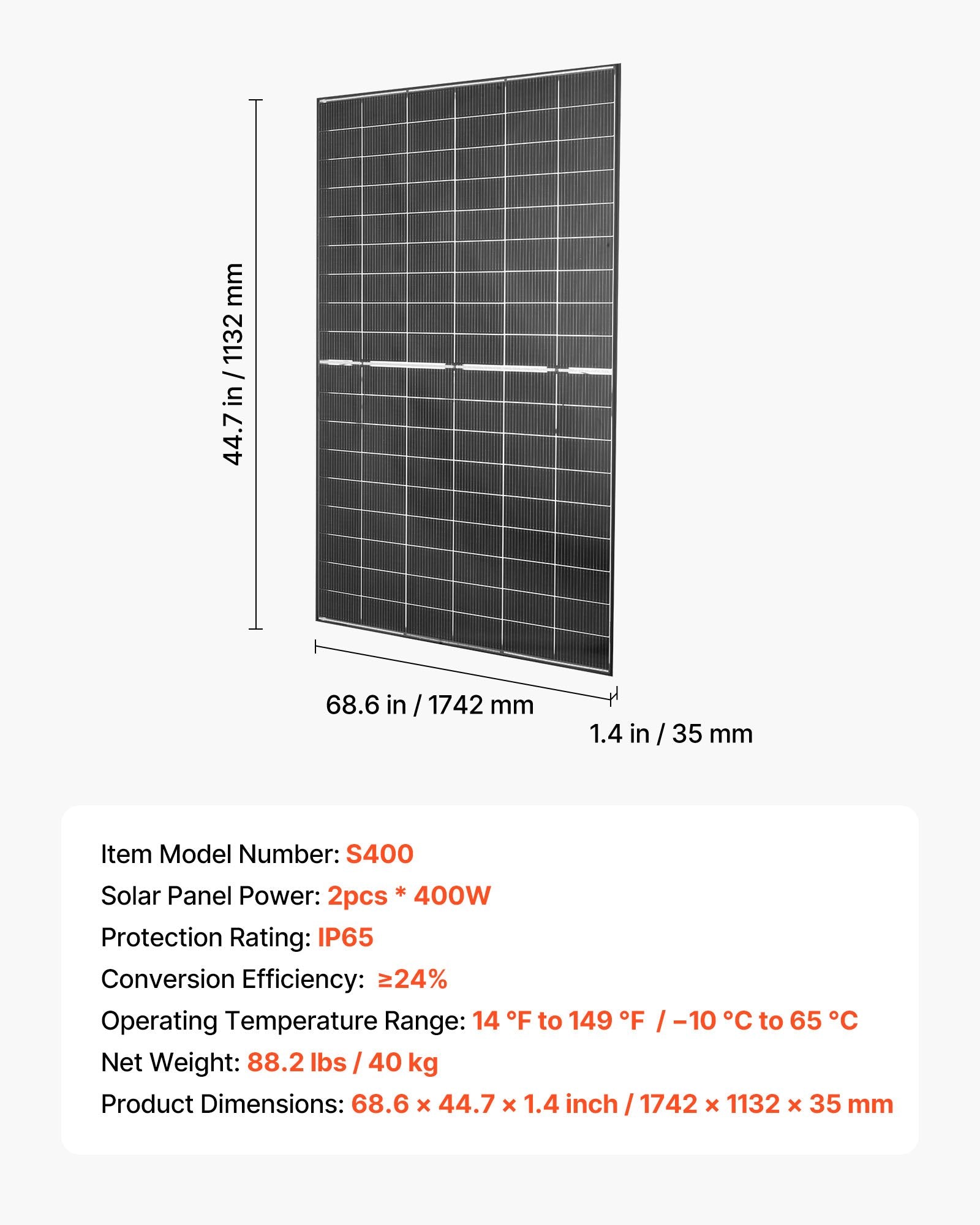 Bifacial saulės moduliai VEVOR S400, 800 W (2 x 400 W)