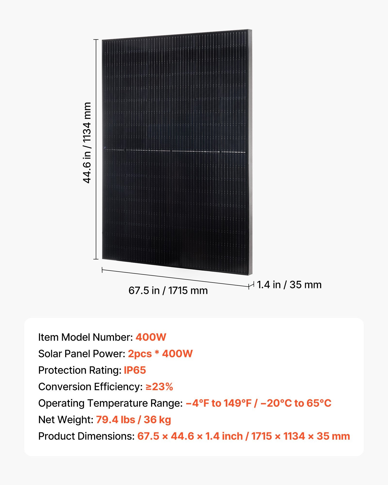Monokristalinės saulės baterijos VEVOR 400W, 2 vnt. komplektas