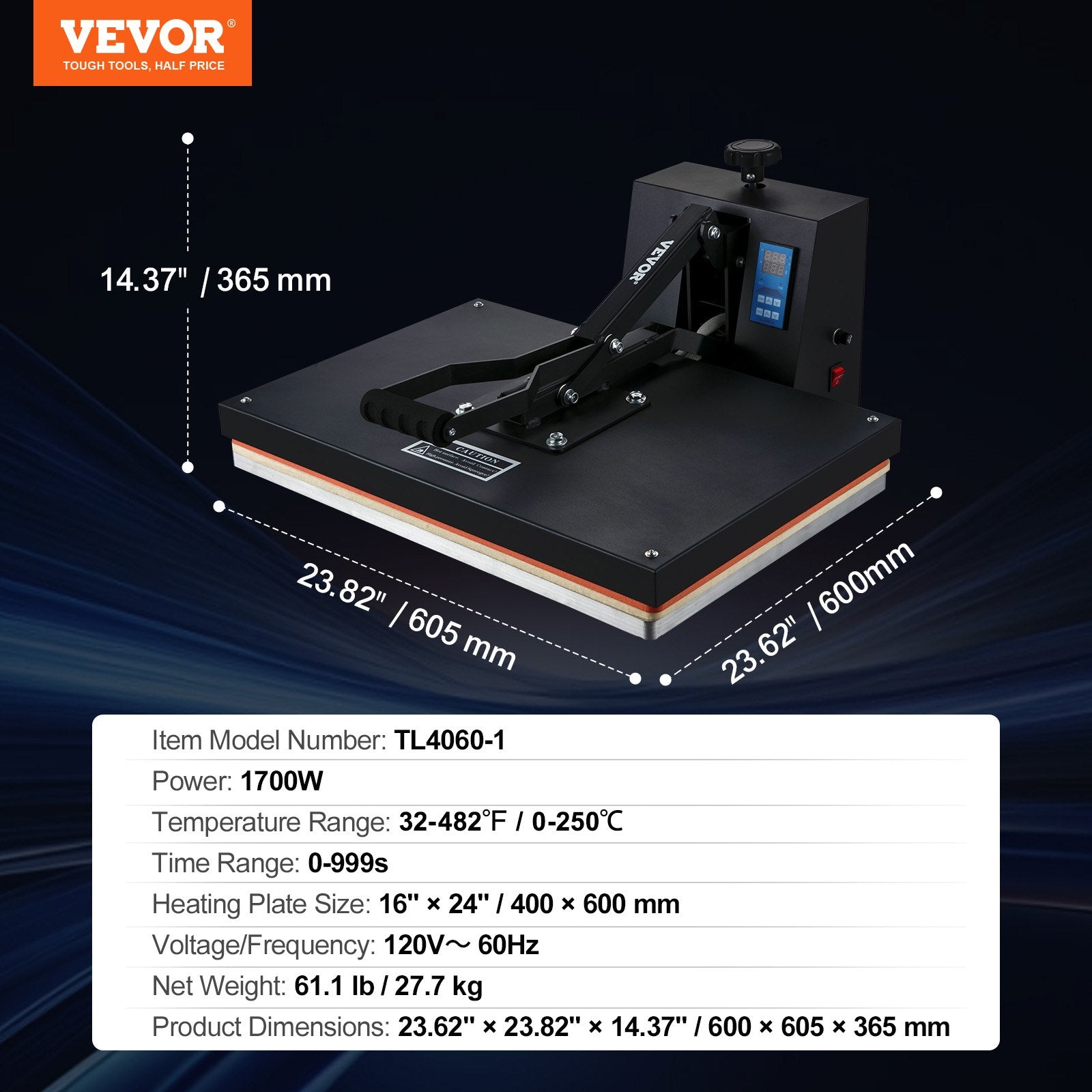 Termopresas VEVOR TL4060-1, 40.6 x 61 cm
