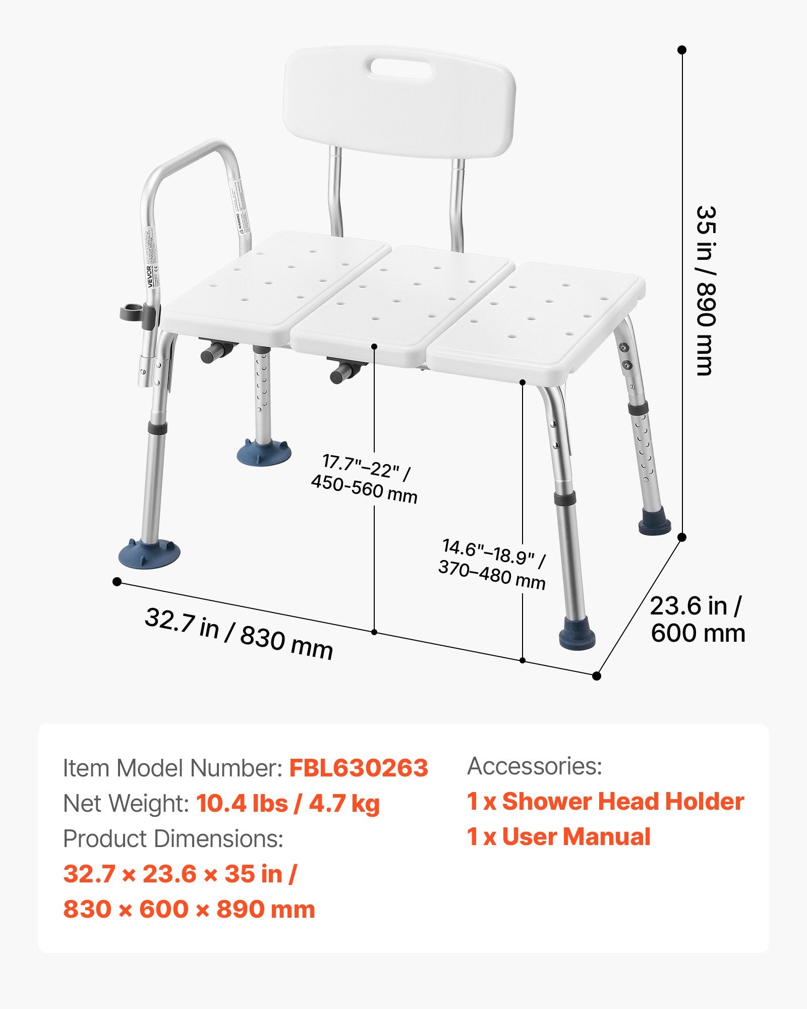Vonios suoliukas-perkėlimo kėdė VEVOR FBL630263, 180 kg keliamoji galia