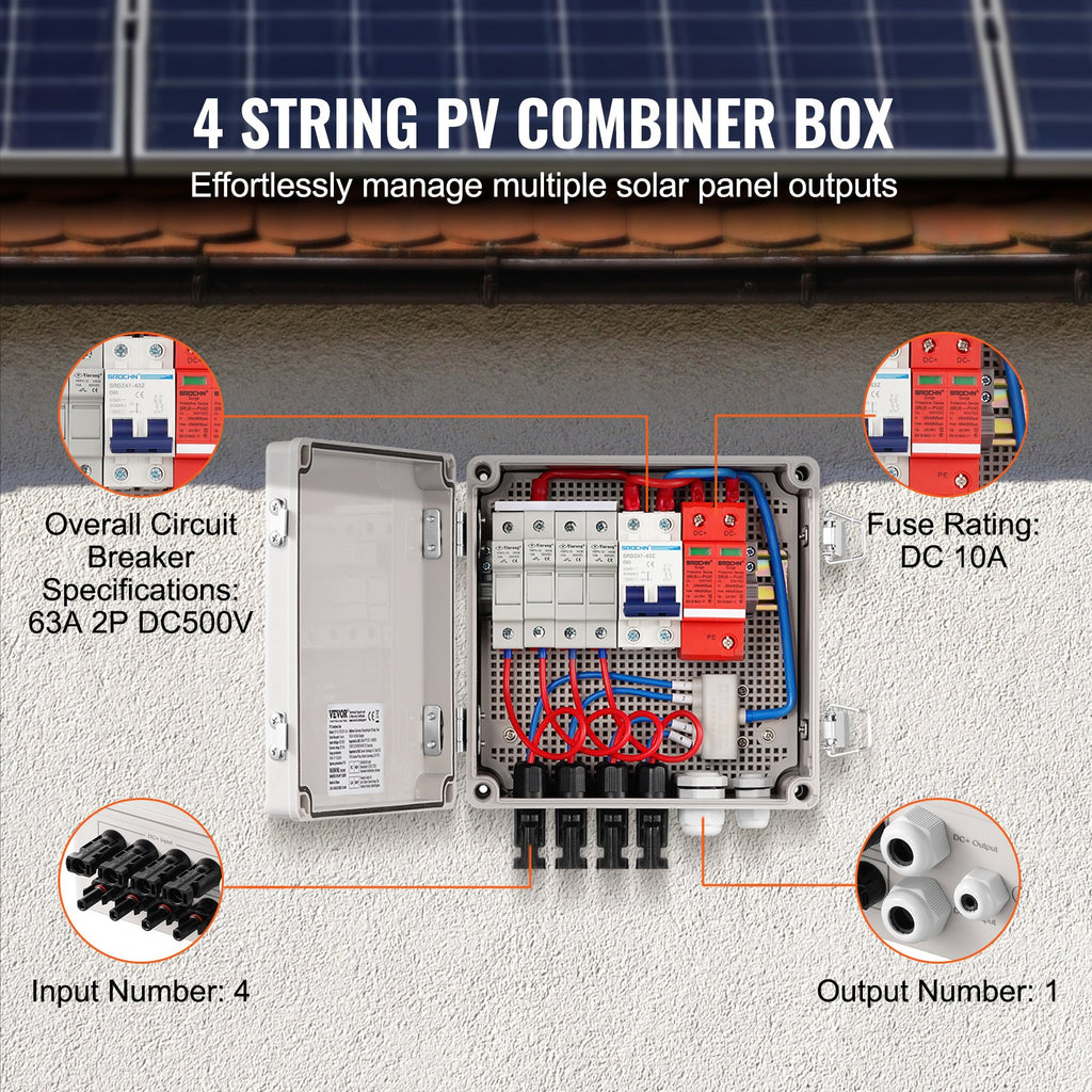 Saulės elektrinės sujungimo dėžutė VEVOR SP-HL-P202010-10A, 4 kanalų