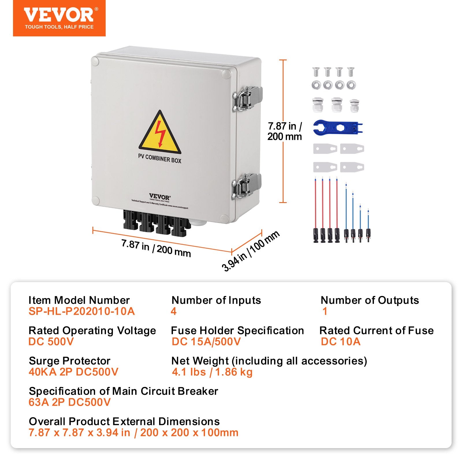 Saulės elektrinės sujungimo dėžutė VEVOR SP-HL-P202010-10A, 4 kanalų