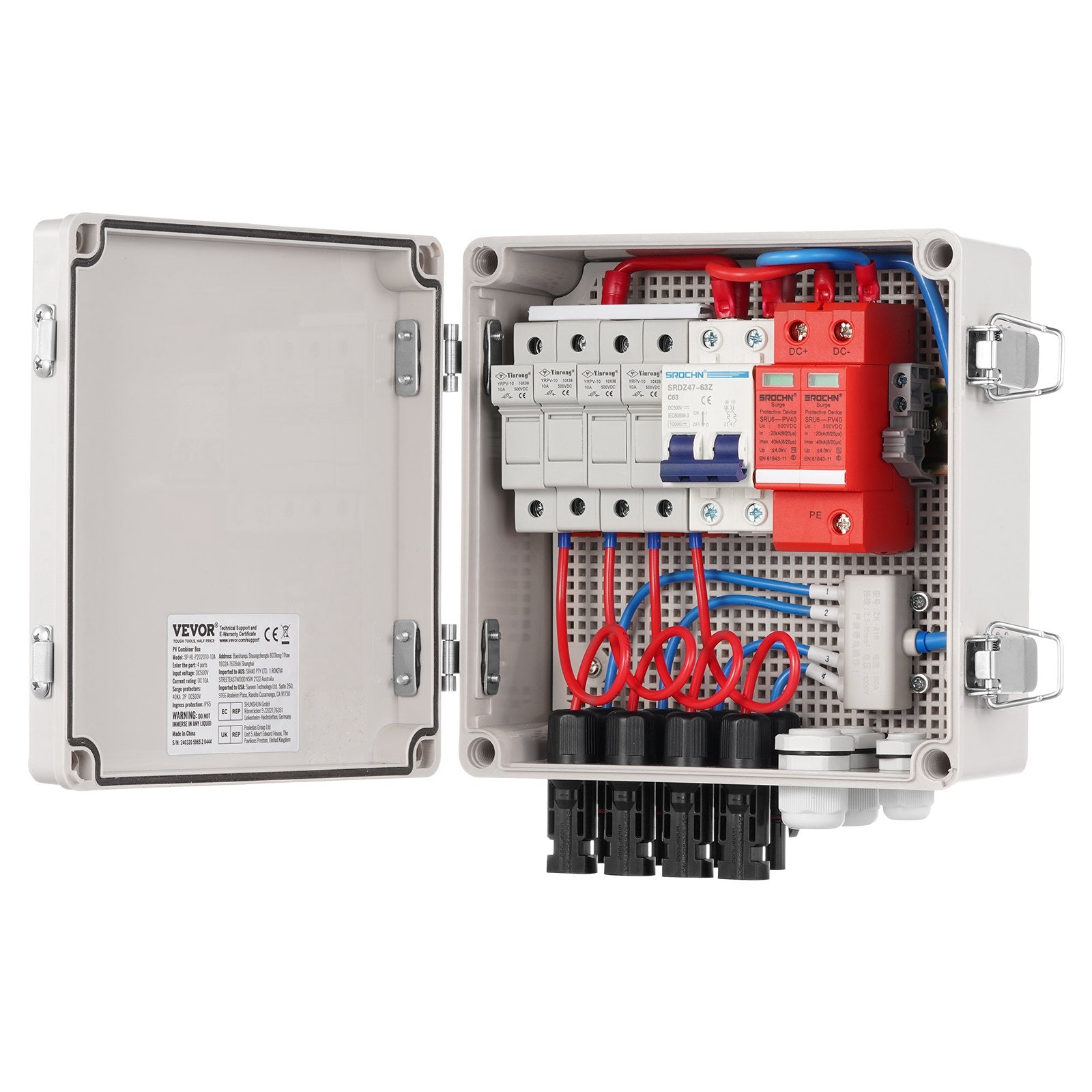 Saulės elektrinės sujungimo dėžutė VEVOR SP-HL-P202010-10A, 4 kanalų