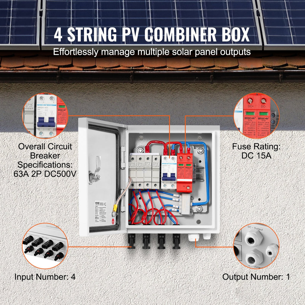 Saulės elektrinės sujungimo dėžutė VEVOR SP-HL-S252310-15A, 4 įvadų