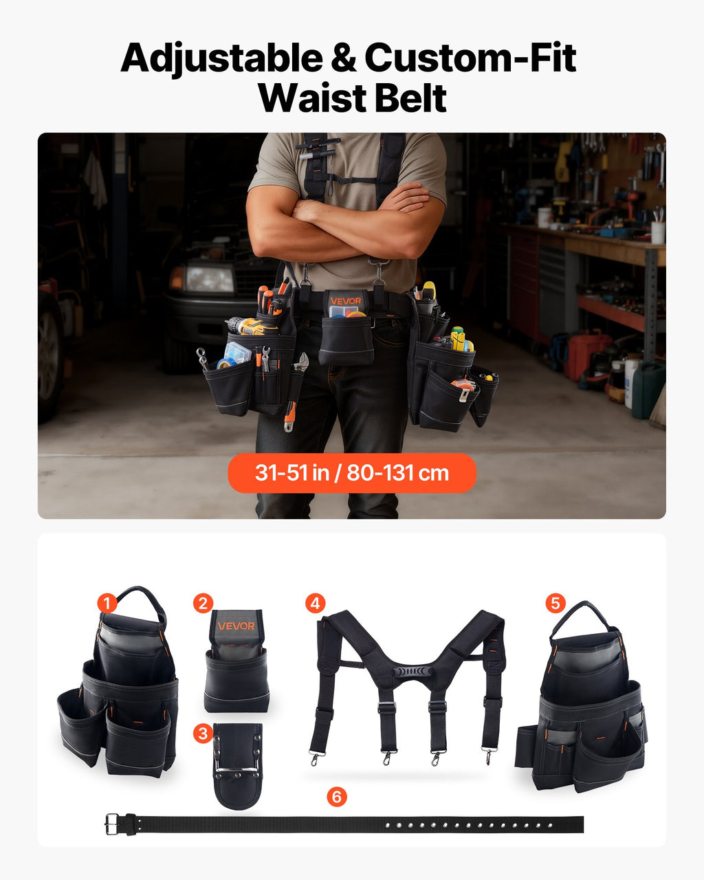 Įrankių diržas VEVOR DWSS2503, 19 kišenių