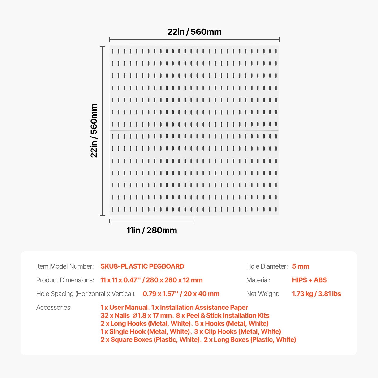 Perforuota sienelė įrankiams VEVOR SKU8-PLASTIC PEGBOARD, 4 dalių rinkinys
