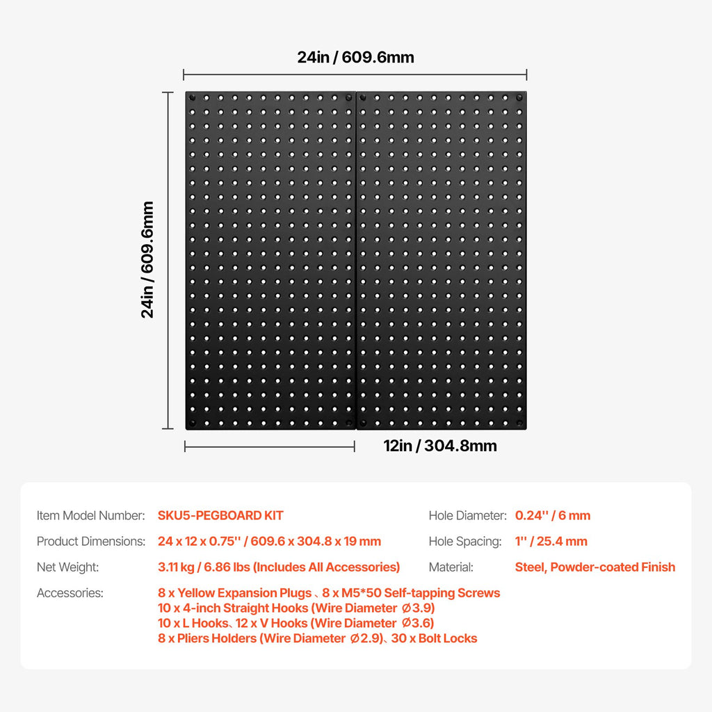 Metalinės perforuotos sienelės VEVOR SKU5-PEGBOARD KIT, 2 vnt.