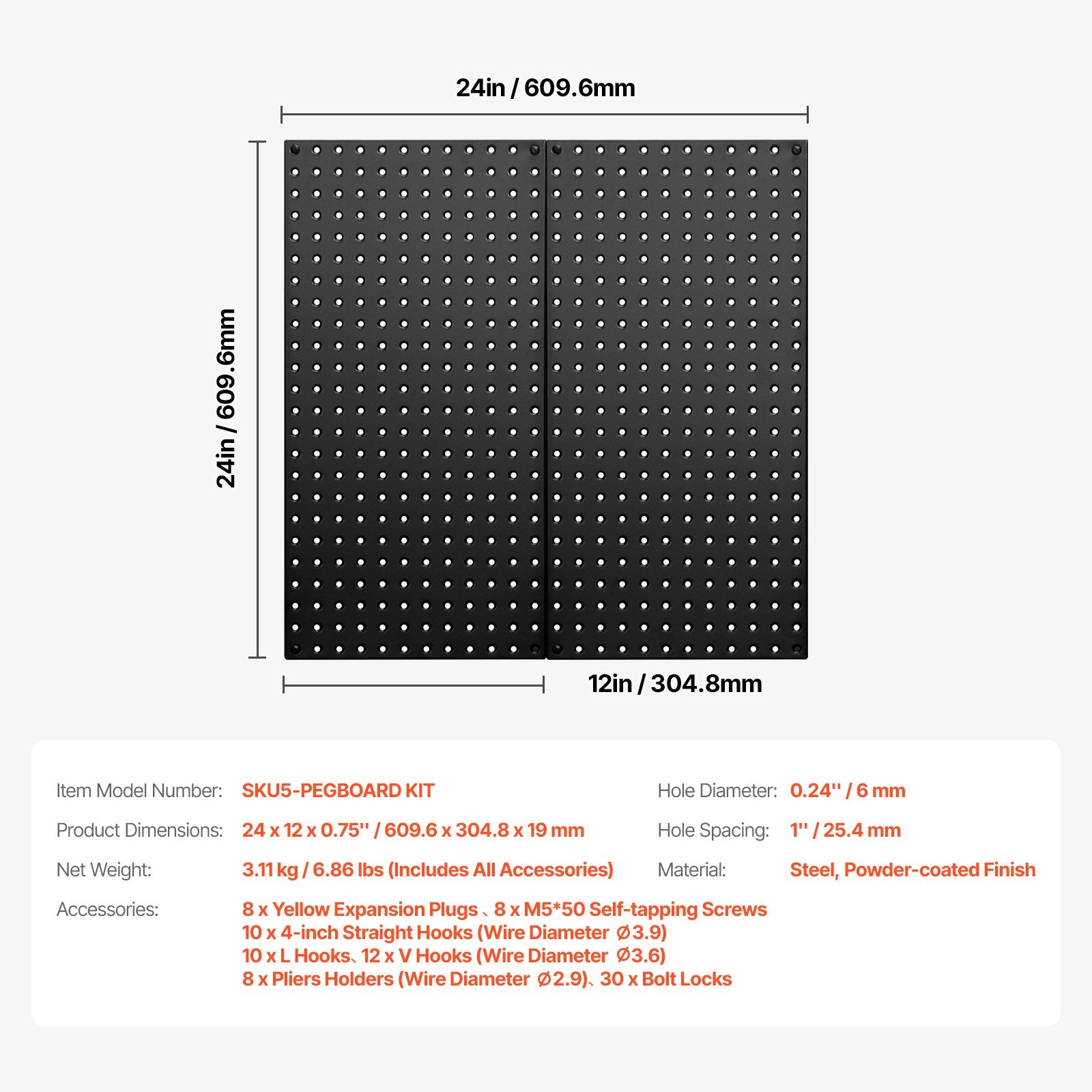 Metalinės perforuotos sienelės VEVOR SKU5-PEGBOARD KIT, 2 vnt.