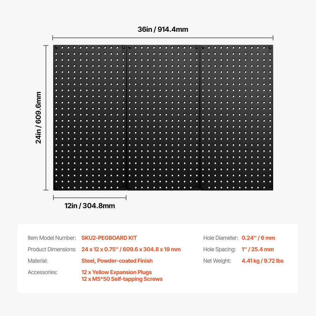 Perforuotos sienelės įrankiams VEVOR SKU2-PEGBOARD KIT, 3 vnt. komplektas