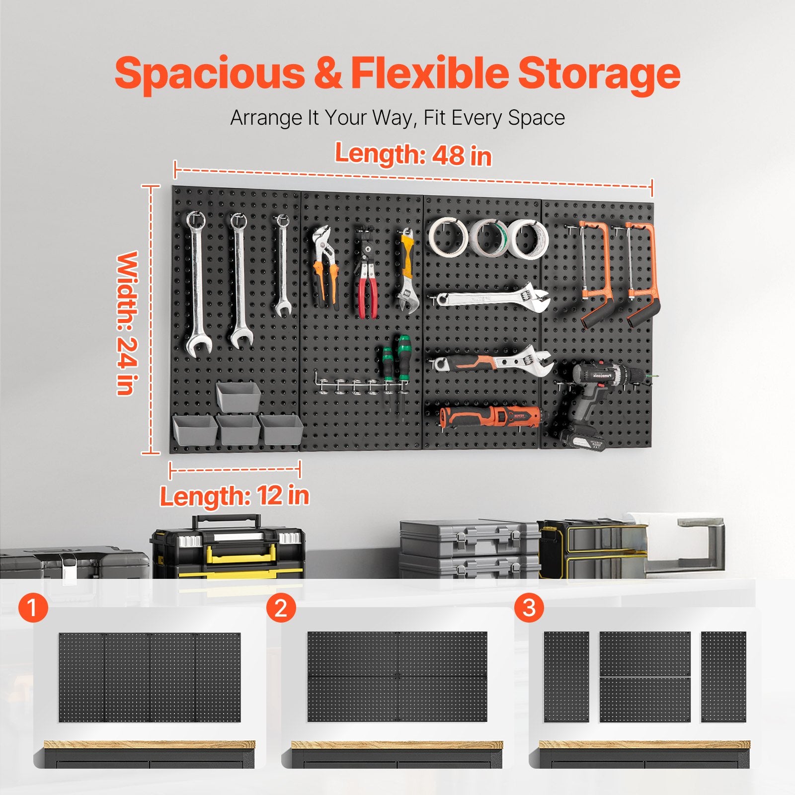 Metalinės perforuotos sienelės VEVOR SKU6-PEGBOARD KIT, 4 vnt.
