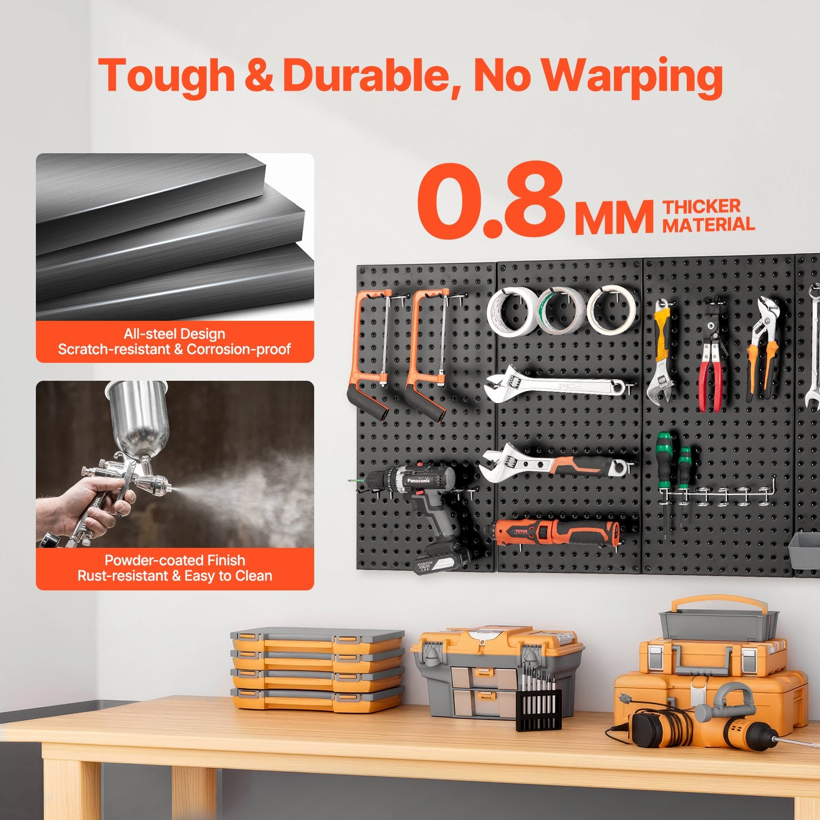 Metalinės perforuotos sienelės įrankiams VEVOR SKU3-PEGBOARD KIT, 4 vnt. komplektas